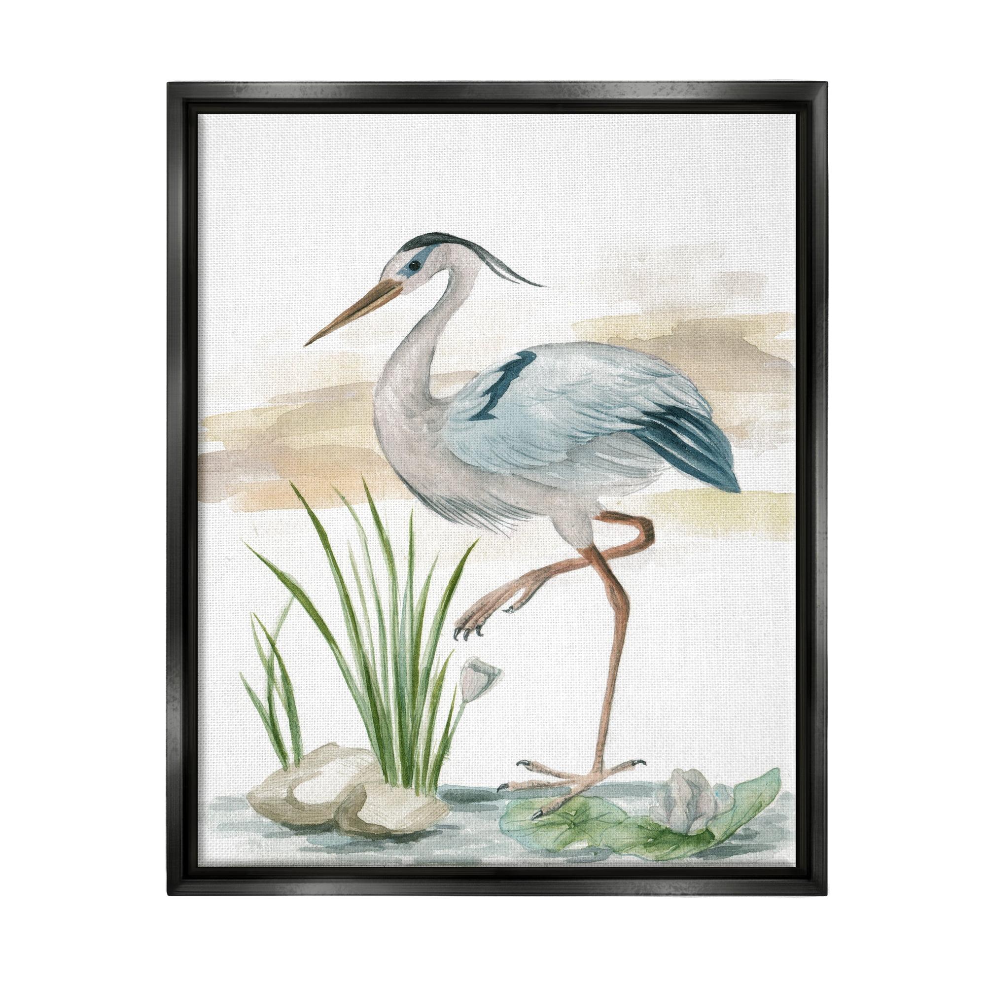 Heron on Pond Black Framed Canvas Wall Art, 25 x 31