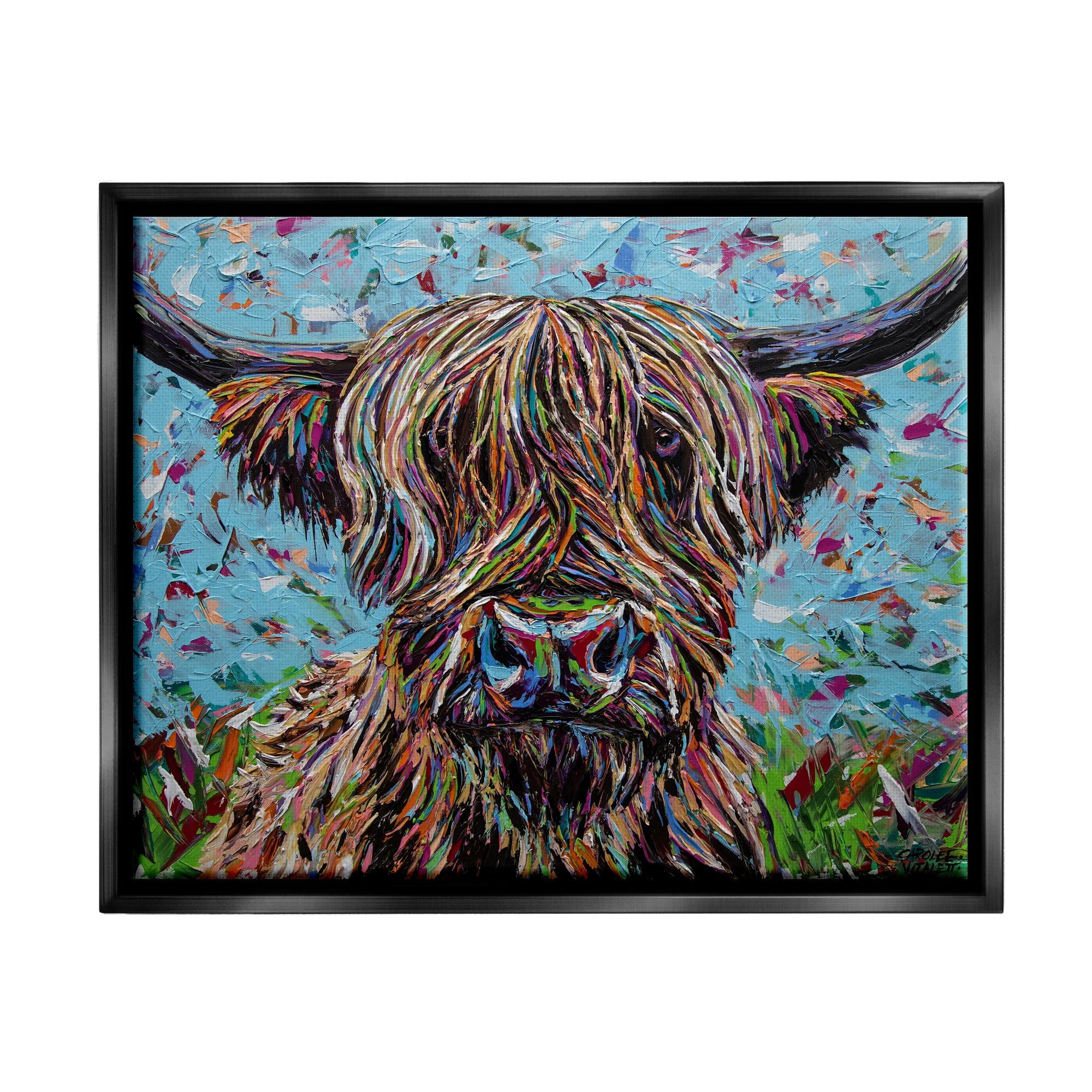 Highland Cattle Cow Abstract Portrait Canvas Print with Black Frame