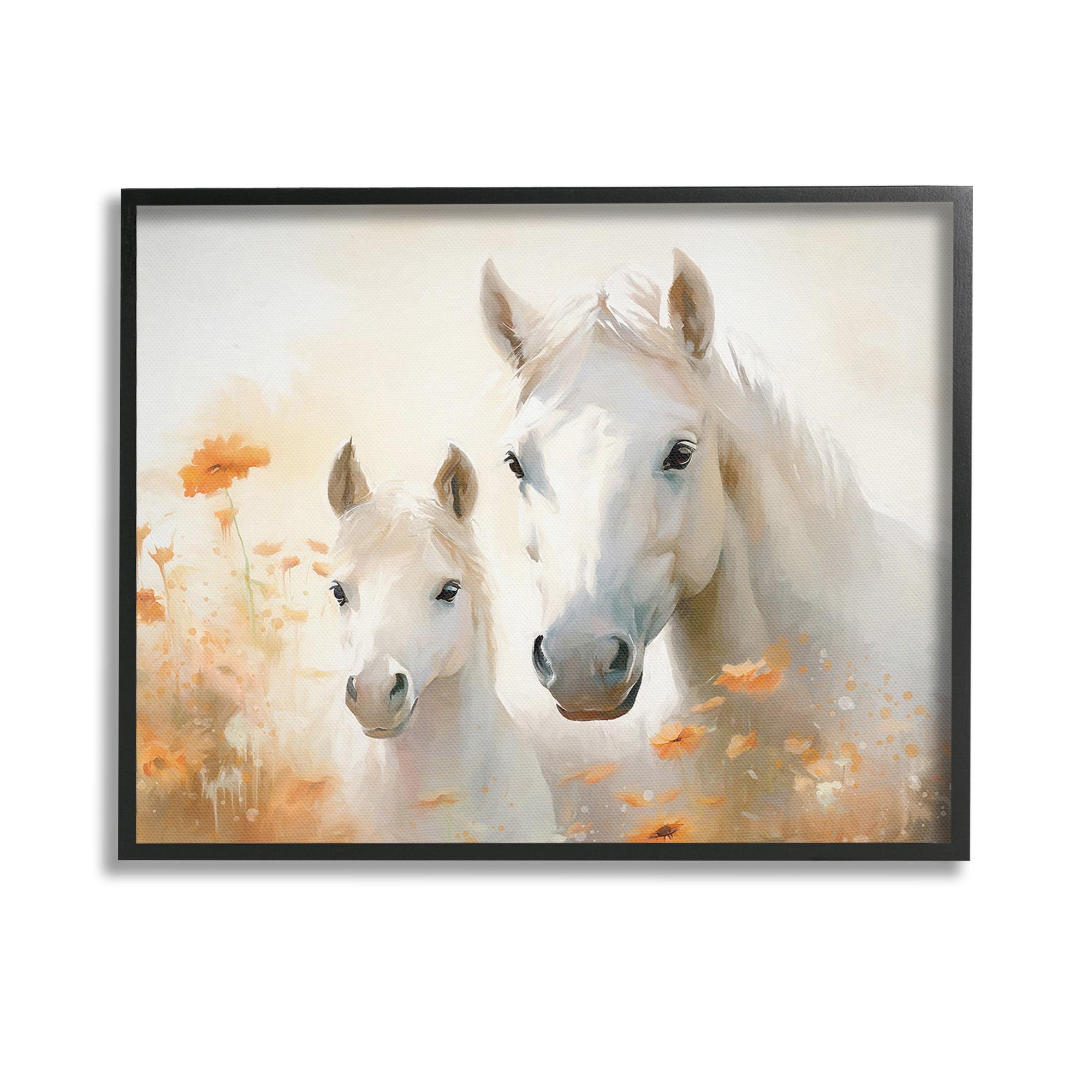 Black Framed Horse and Foal Canvas Print, 14 x 11