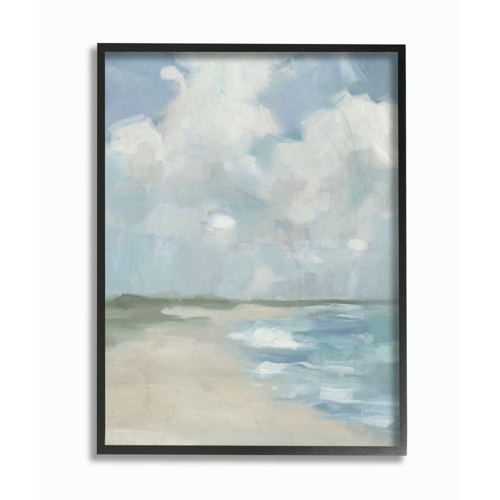 Stupell Industries Impressionist Neutral Blue Green Beach Ocean Painting Framed Wall Art by Third and Wall