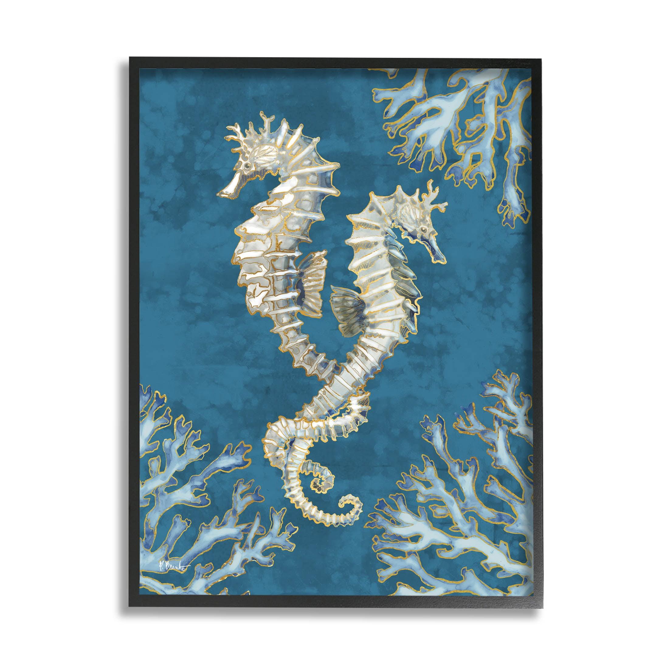 Stupell Industries Intertwined Seahorses Playa Sealife Graphic Art Black Framed Art Print Wall Art, Design by Paul Brent