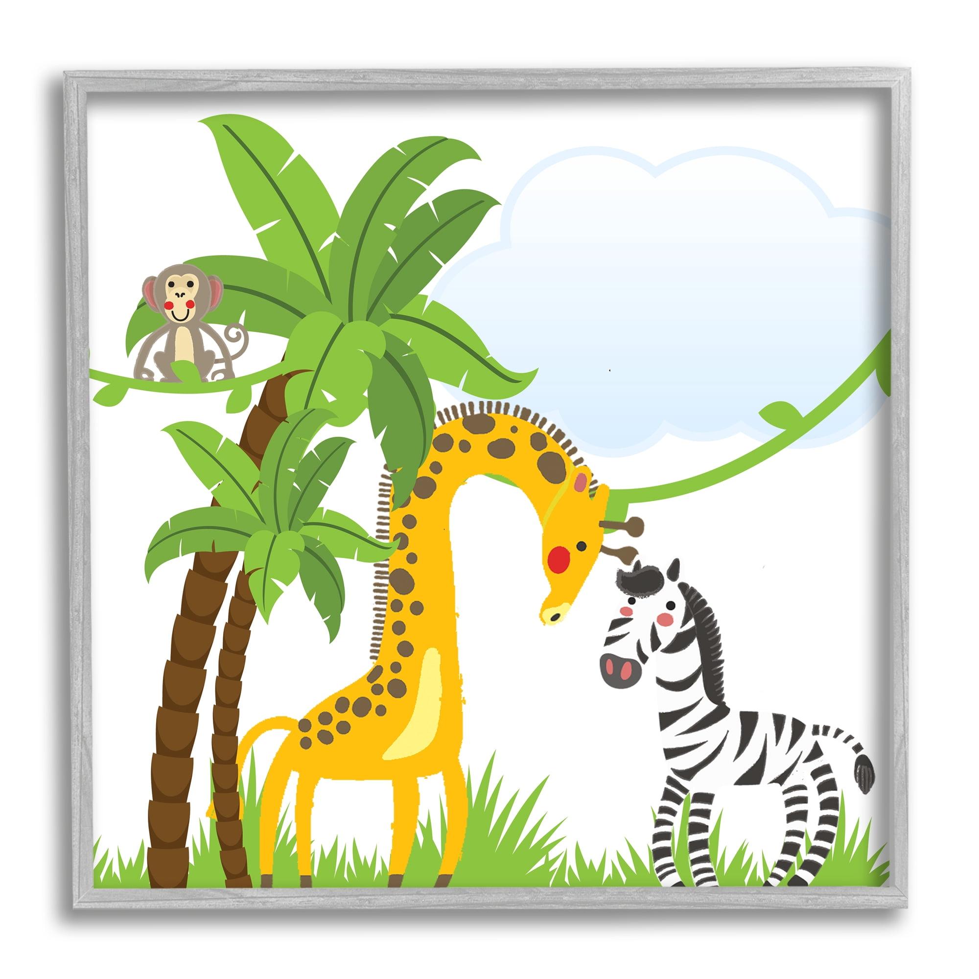 Stupell Industries Jungle Animals & Palm Trees Animals & Insects Painting Gray Framed Art Print Wall Art, 17 x 17