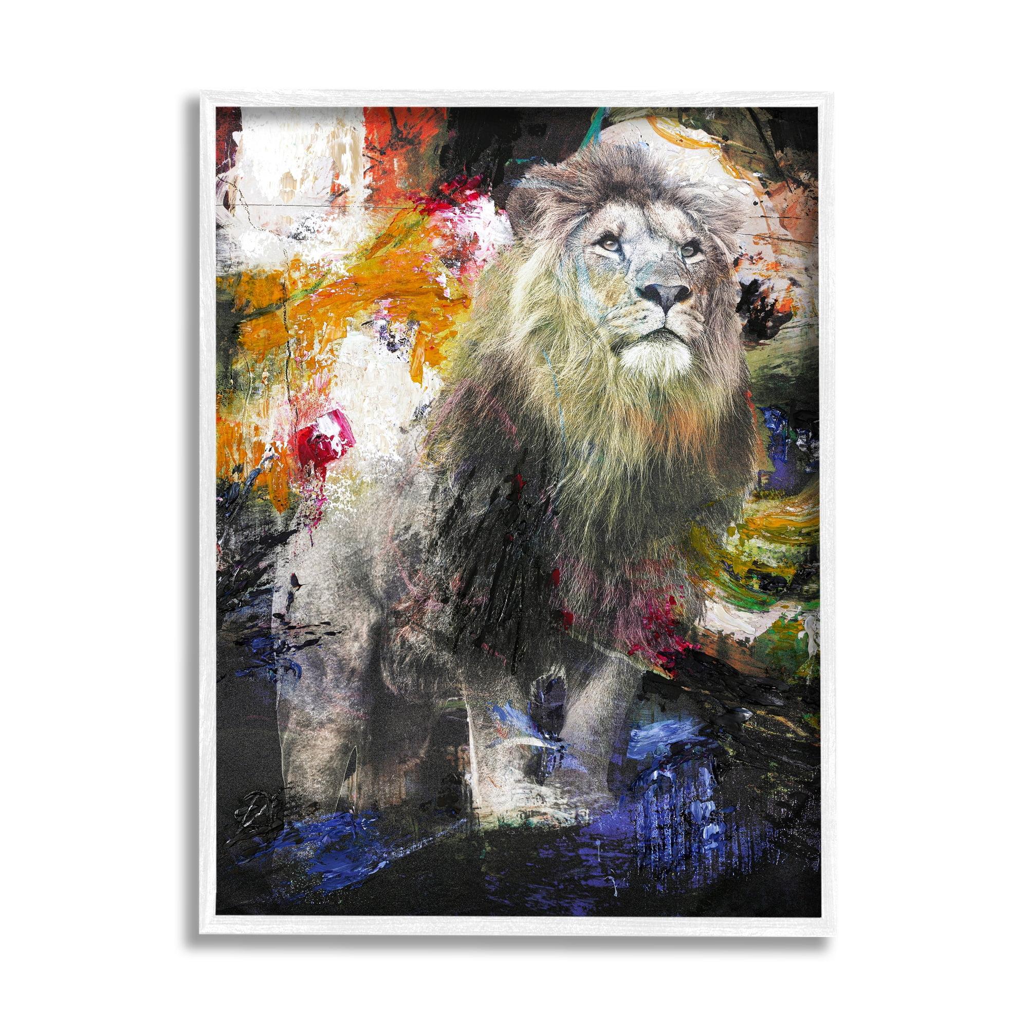 Stupell Industries " King Lion Safari Animal Prowl Abstract Paint Movement " Painting Print