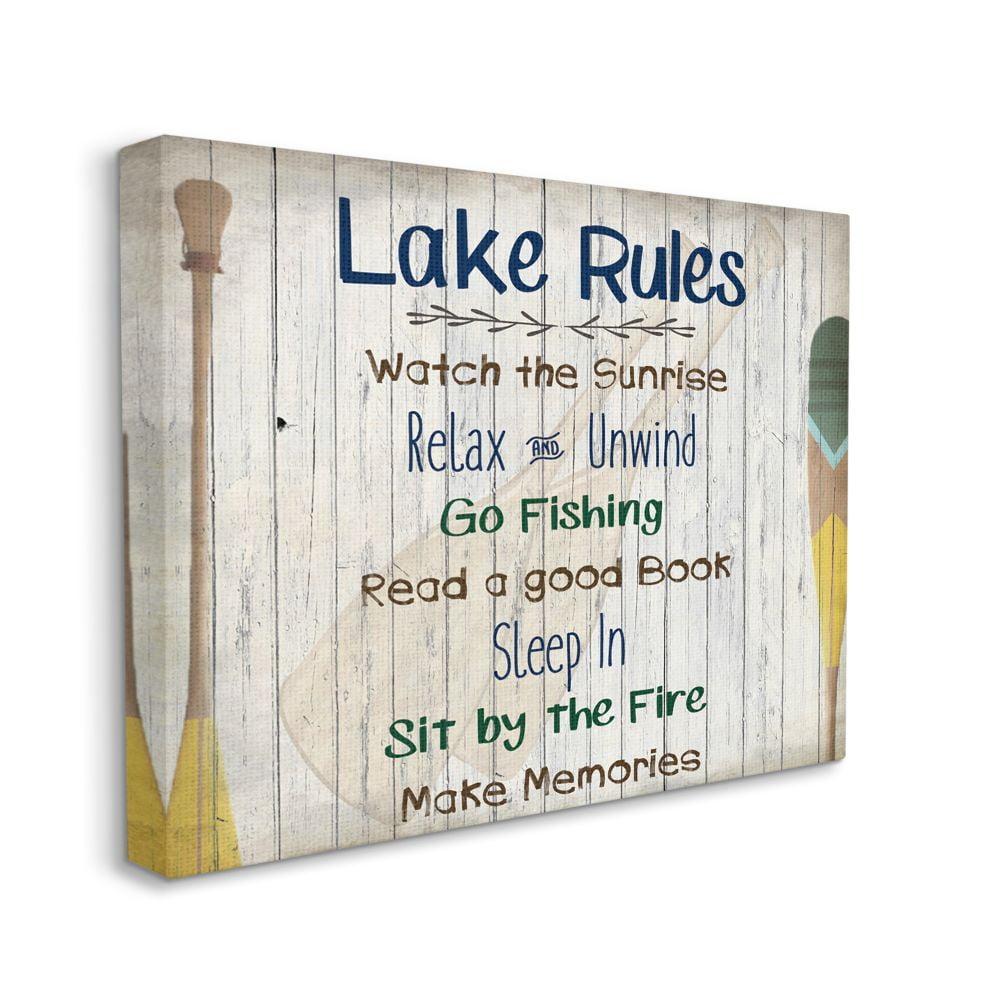 Stupell Industries Lake Rules Text Lakehouse Forest Outdoor Activity List Gallery Wrapped Canvas Wall Art, 24 x 30