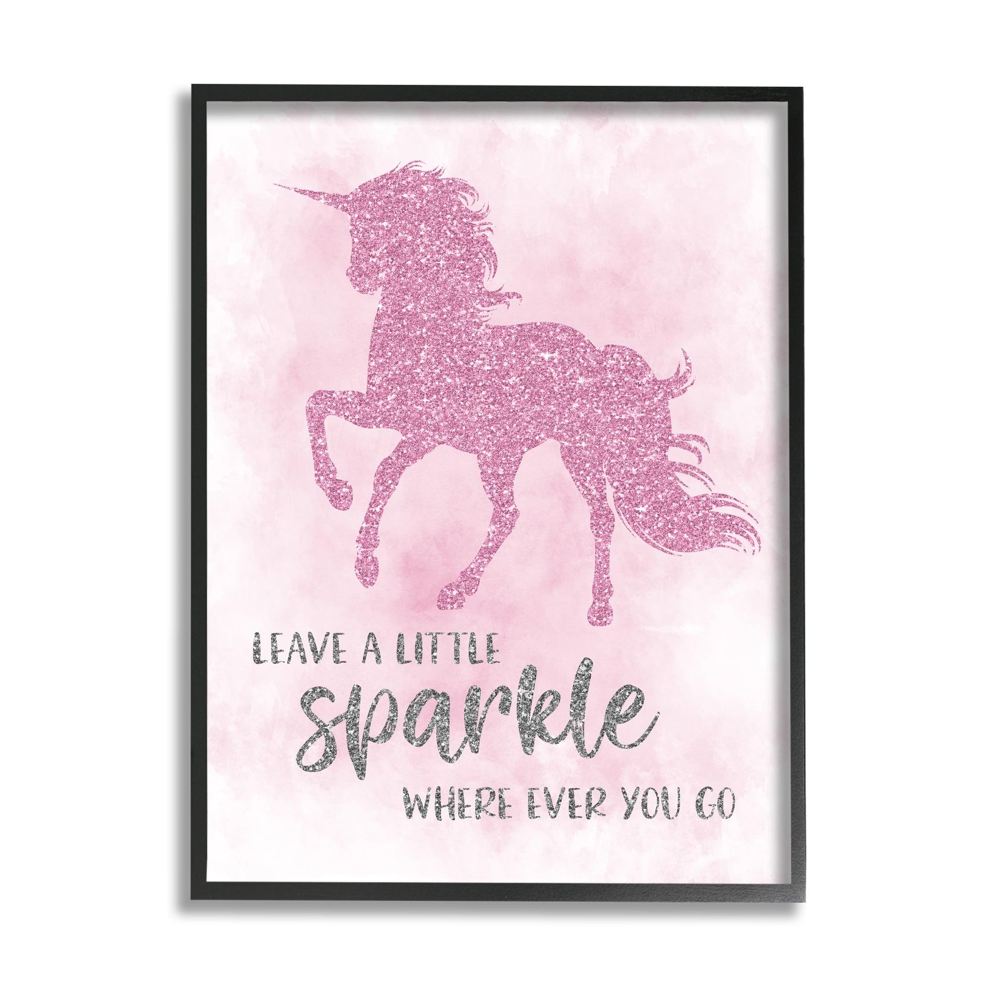 Stupell Industries " Leave A Little Sparkle Phrase Pink Shimmer Unicorn " by Natalie Carpentieri Painting Print