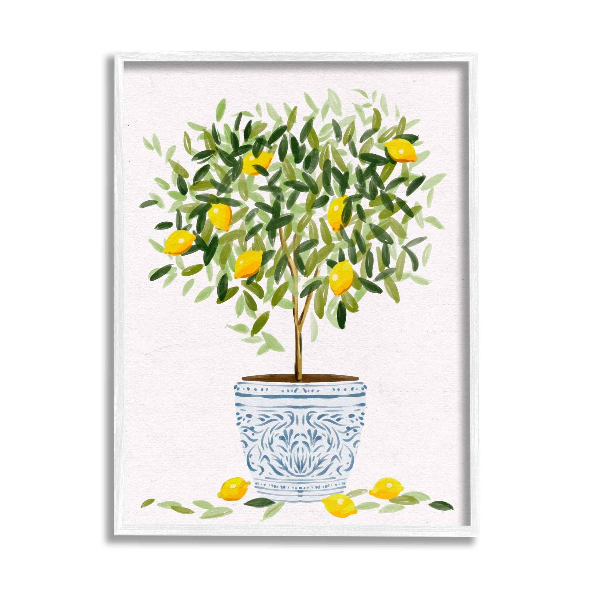 Lemon Tree Planter Print on Canvas with White Frame, 11" x 14"