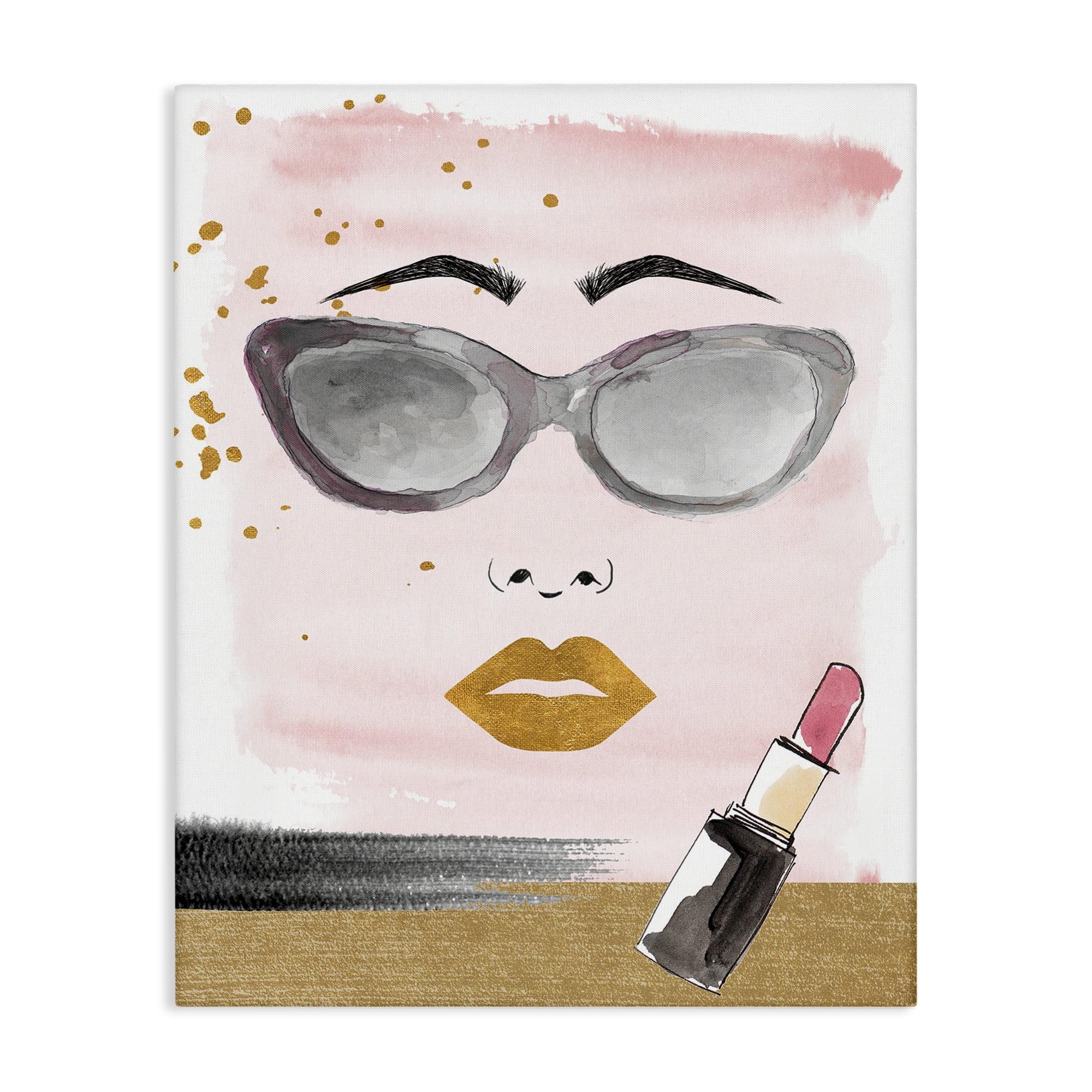 Stupell Industries Lipstick & Glam Face Novelty Painting Gallery Wrapped Canvas Art Print Wall Art, 16 x 20
