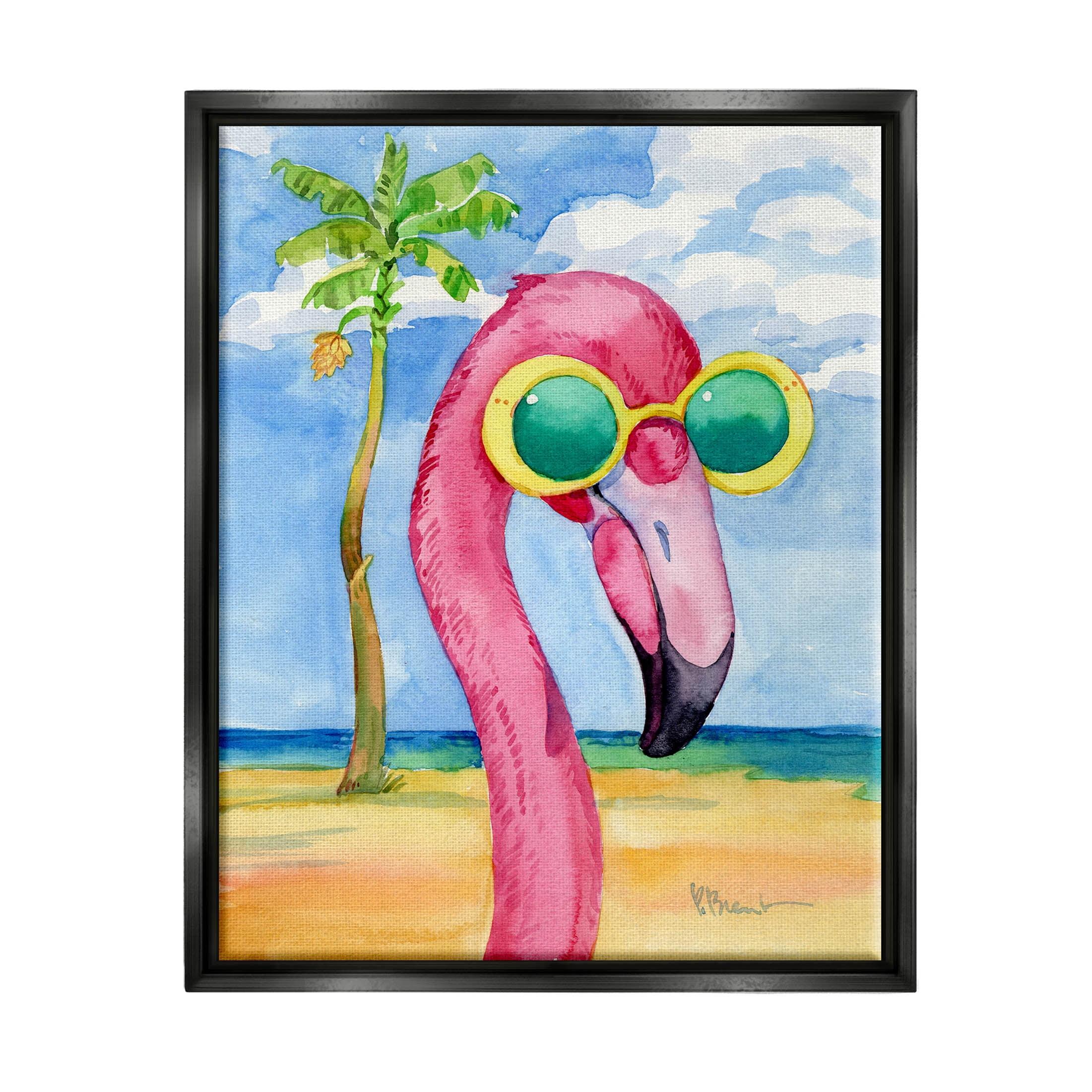 Stupell Industries Looking Good Flamingo Tropical Floating Frame Canvas Art, Black, 17" x 21"
