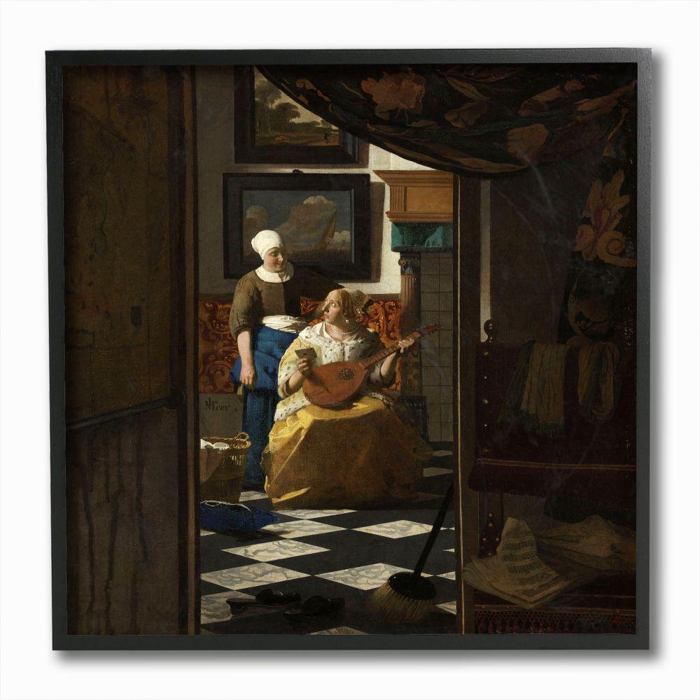 Stupell Industries Love Letter Renaissance Woman Vermeer Classical Painting Black Framed Art Print Wall Art, 12x12, by Johannes Vermeer