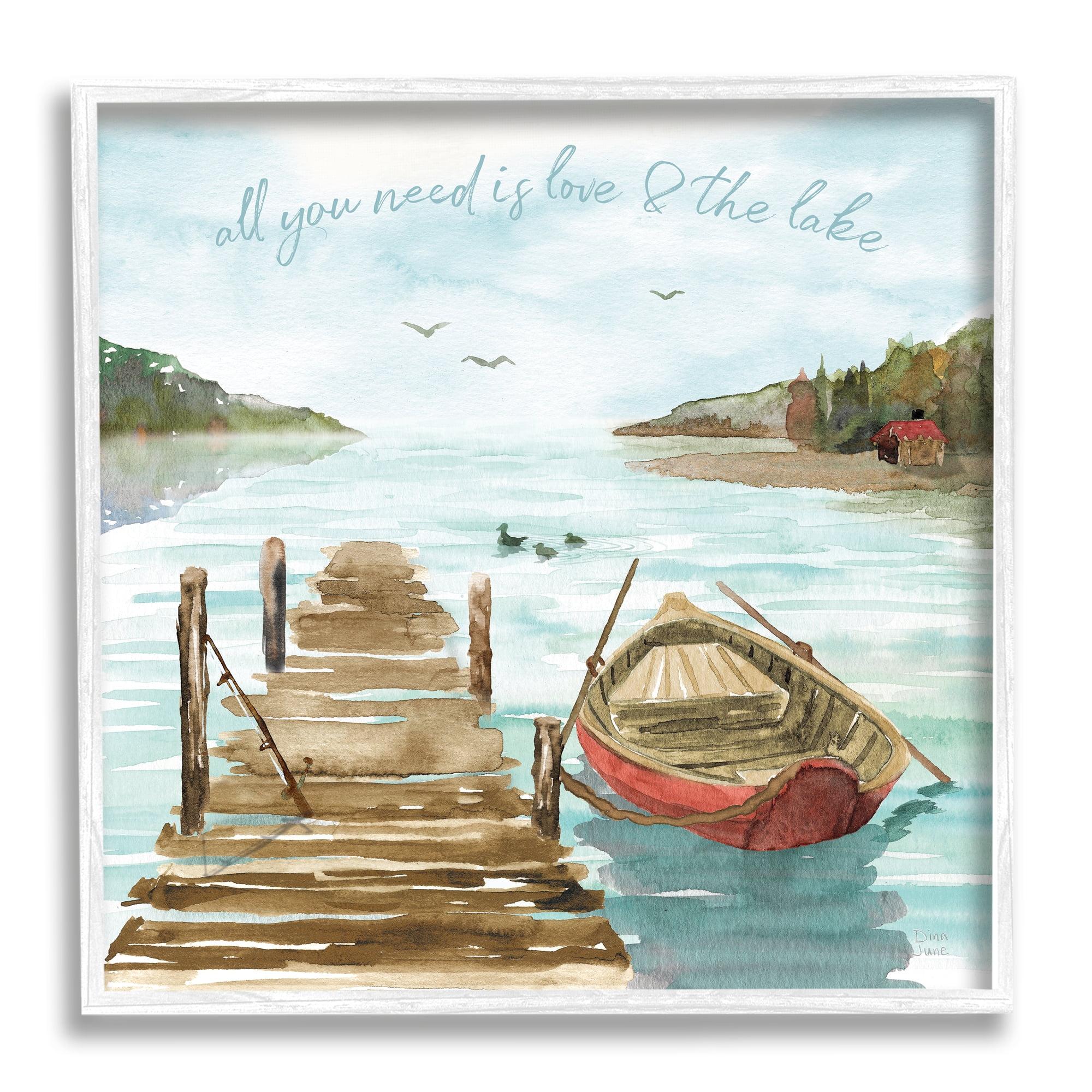 Stupell Industries " Love And The Lake Sentiment Boat Dock Landscape " by Dina June Painting Print