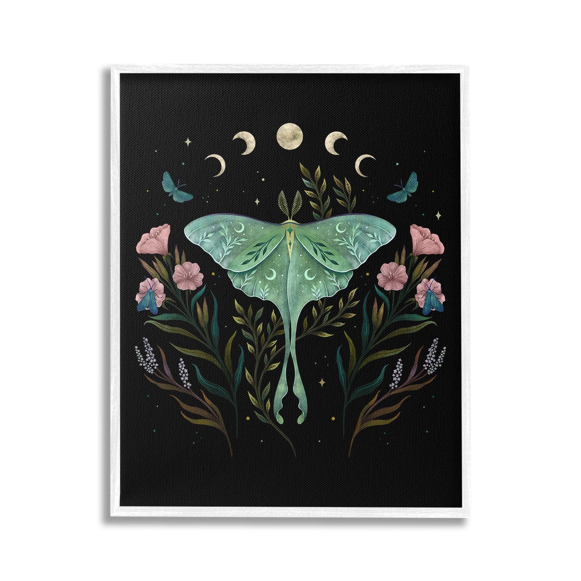Stupell Industries Luna Moth with Florals Framed Giclee Art by Episodic Drawings