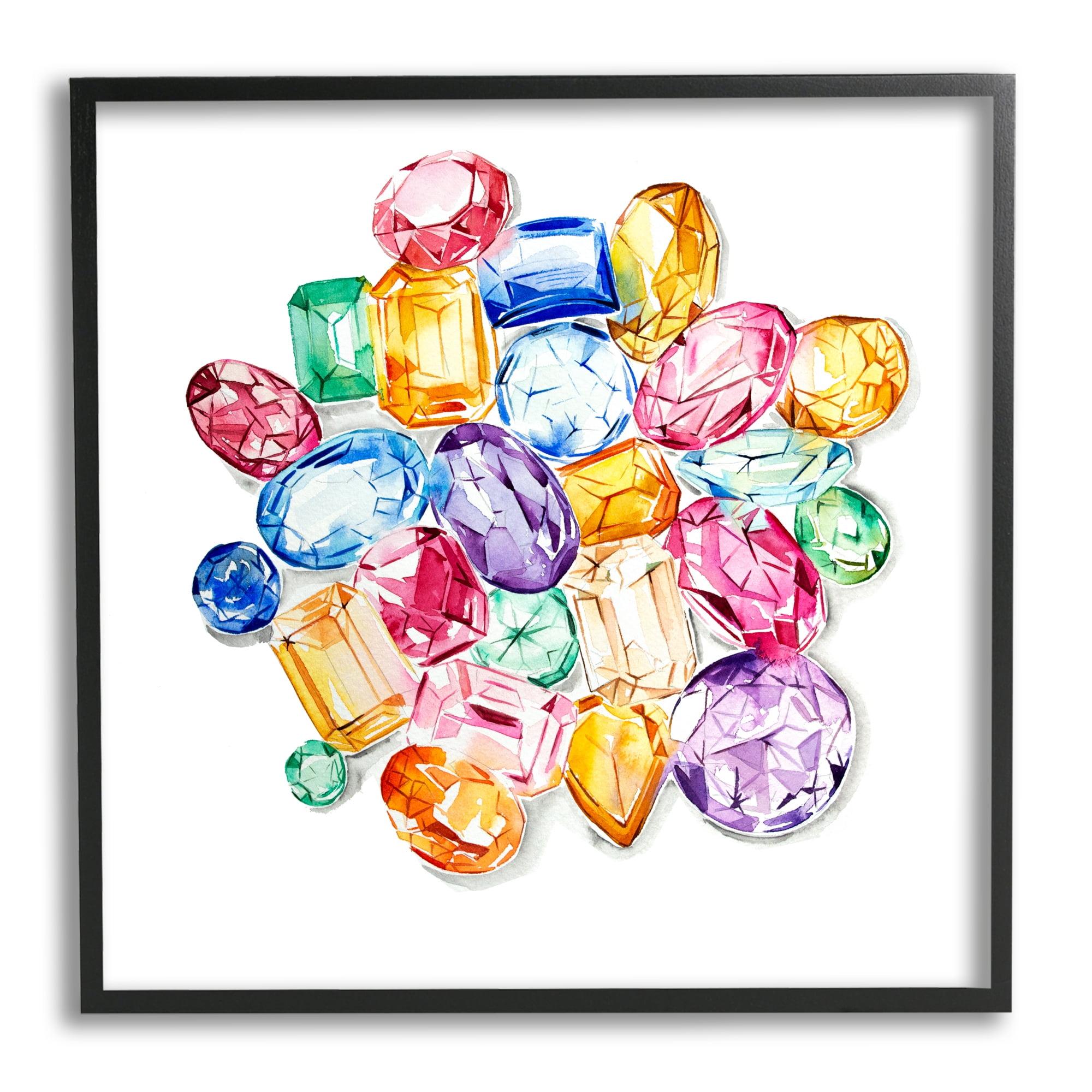 Stupell Industries Luxury Fashion Gemstones Abstract Painting Black Framed Art Print Wall Art, 24 x 24