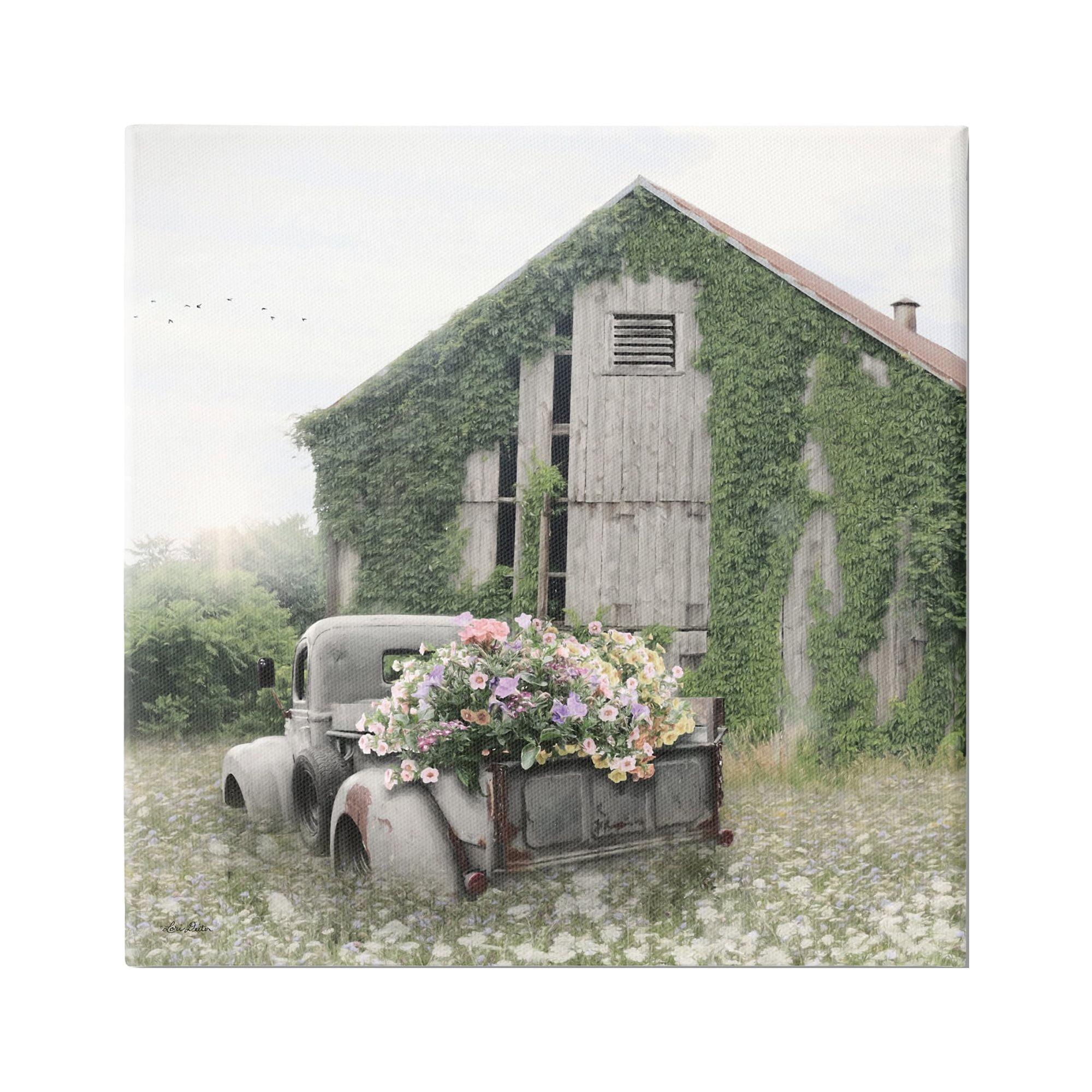 Rustic Farmhouse Green Vine Barn Canvas Wall Art