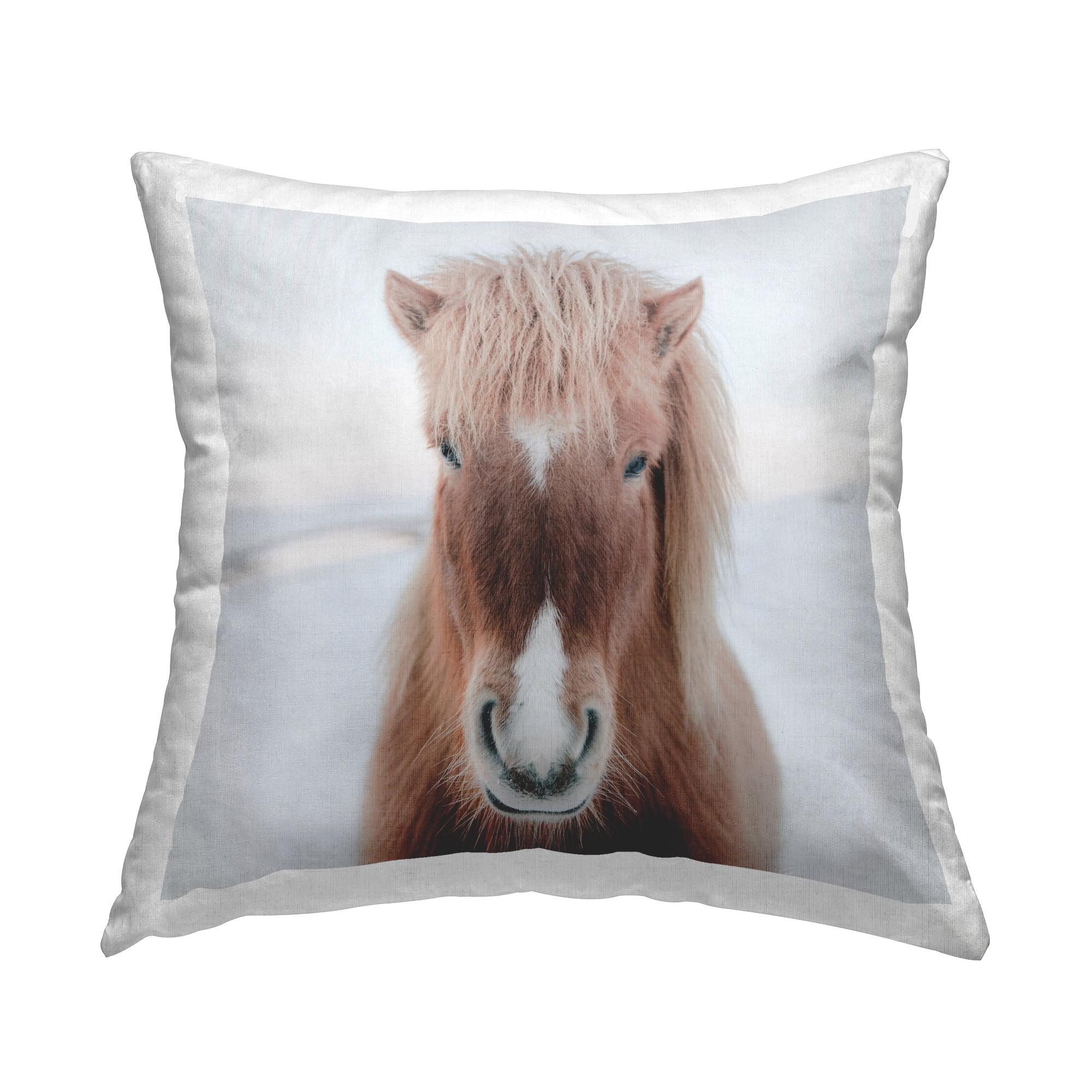 Majestic Brown Horse Winter Landscape Square Throw Pillow Set