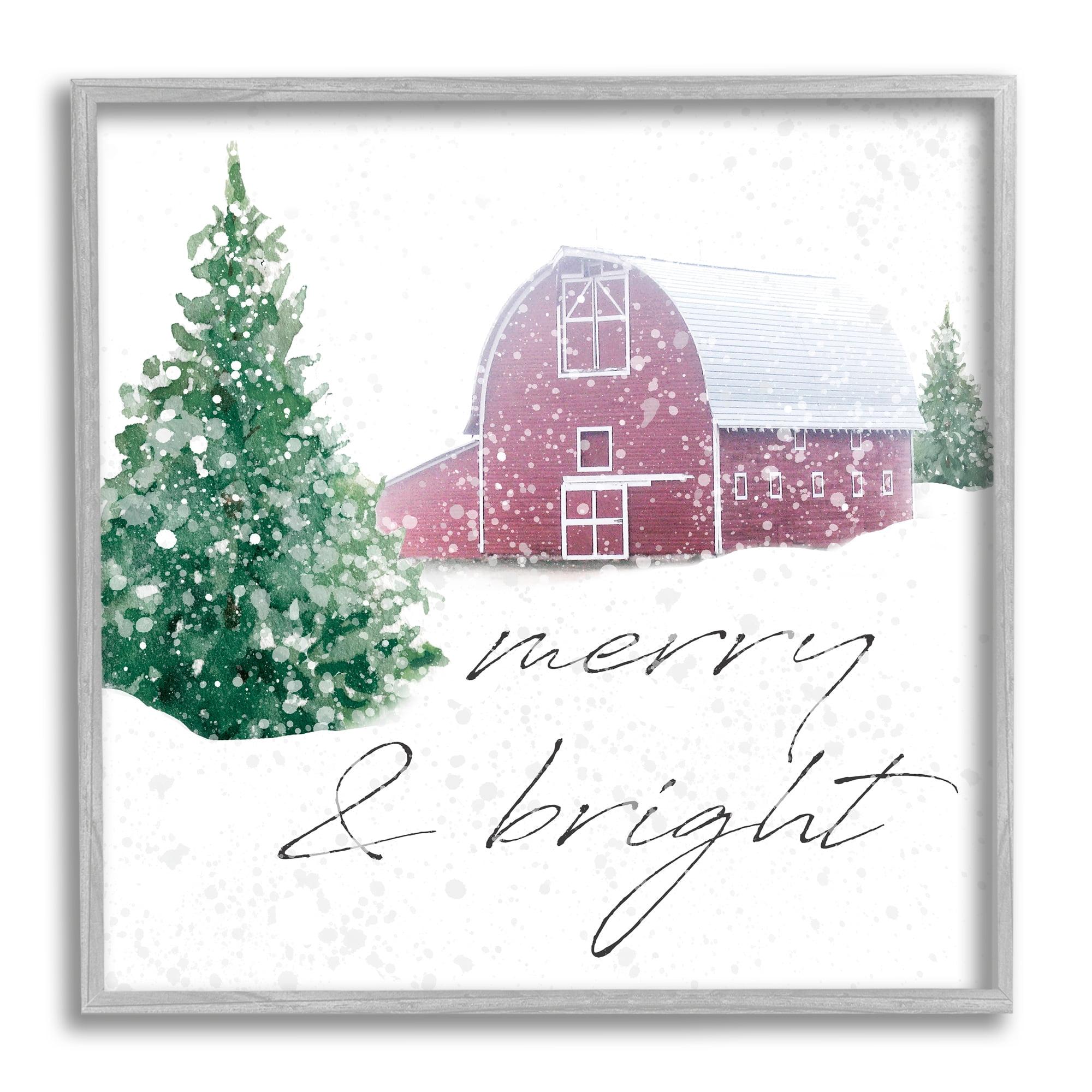 Merry and Bright Snowy Barn Christmas Canvas Print