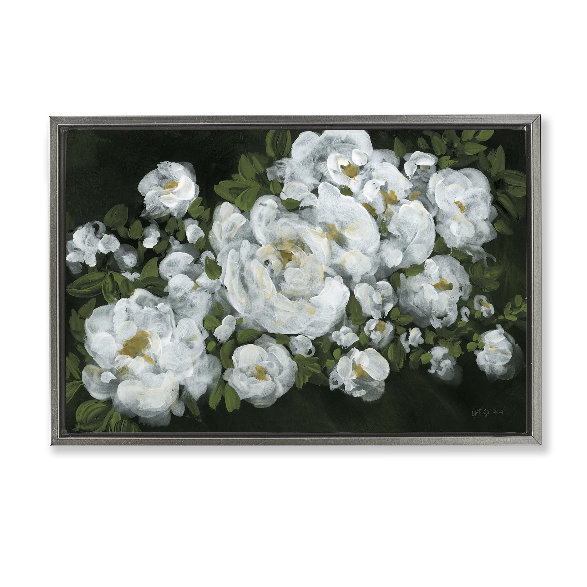 Stupell Industries Midnight Blooming Roses Botanical & Floral Painting Gray Floater Framed Art Print Wall Art, 25 x 17