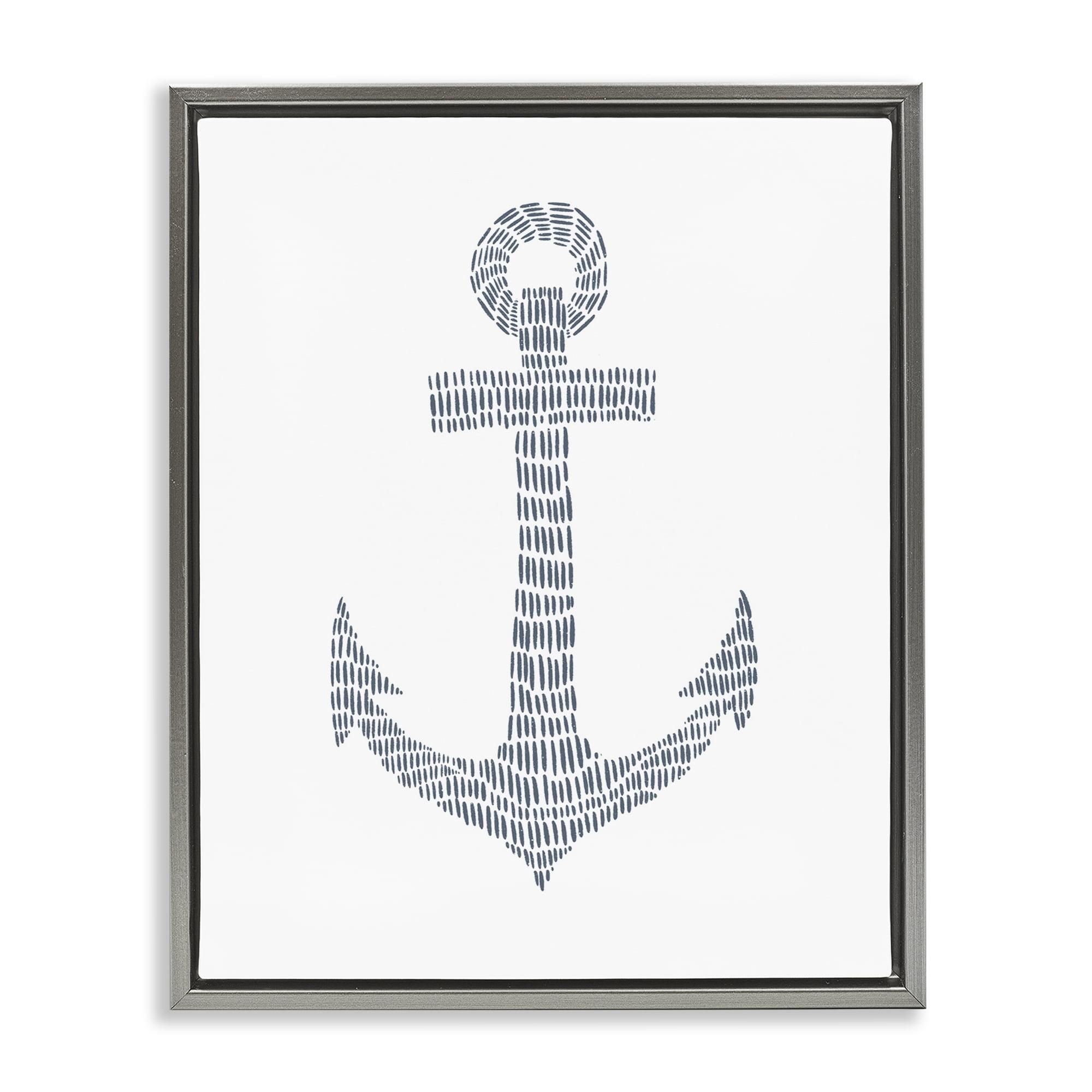 Stupell Industries Minimal Nautical Anchor Coastal Painting Gray Floater Framed Canvas Art Print Wall Art, 17 x 21