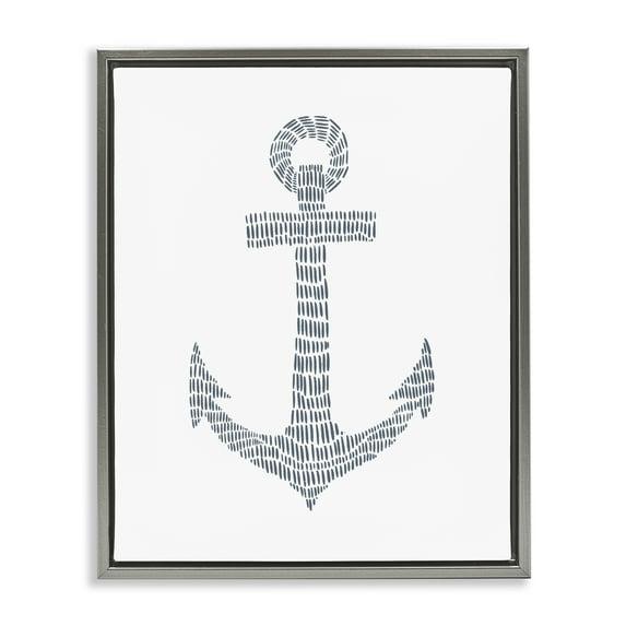 Stupell Industries Minimal Nautical Anchor Coastal Painting Gray Floater Framed Canvas Art Print Wall Art, 17 x 21