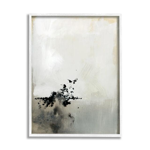 Stupell Industries Minimal Neutral Abstract Painting Black Splatter White Framed Giclee, 16 x 20
