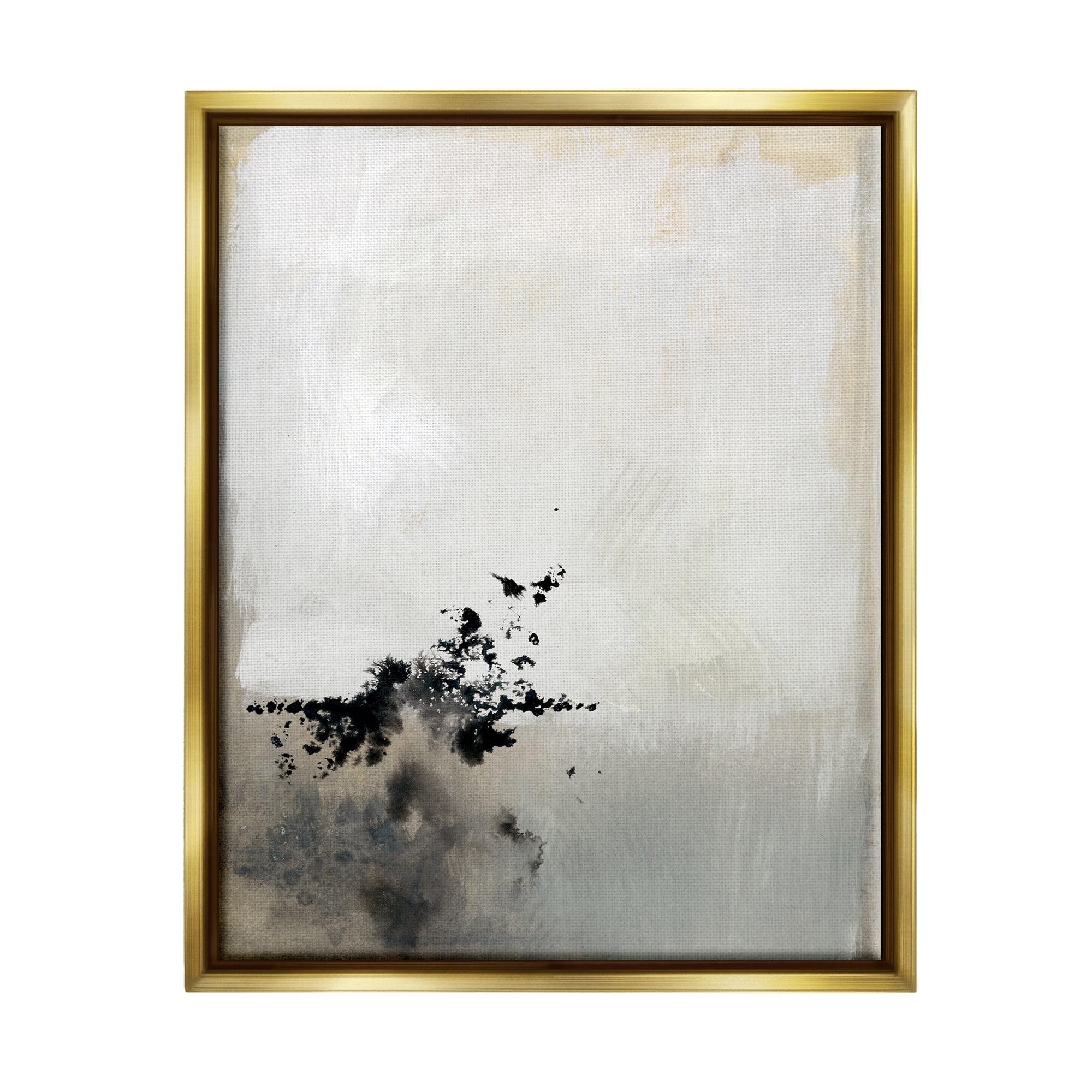 Stupell Industries Minimal Neutral Abstract Painting Black Splatter Gold Floater Framed Canvas Wall Art, 16 x 20