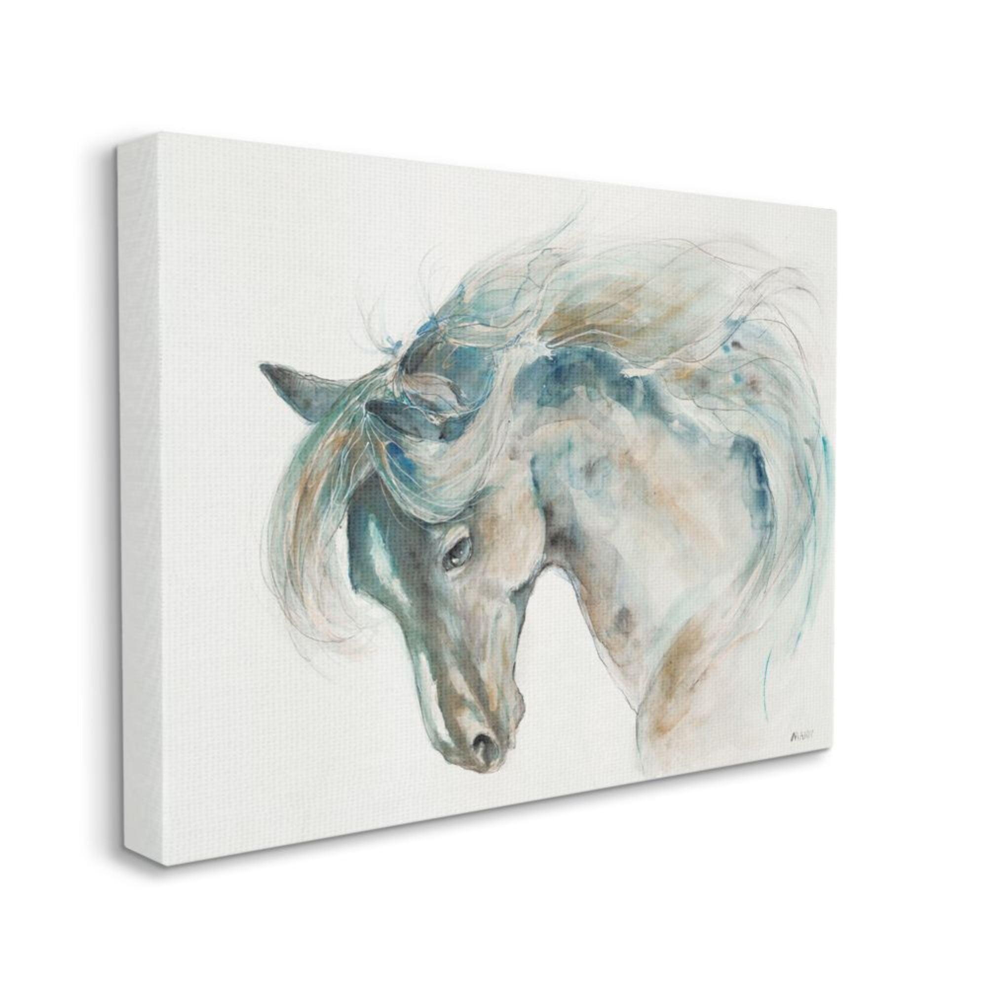 Stupell Industries " Minimalist Watercolor Horse Portrait Blue Beige "