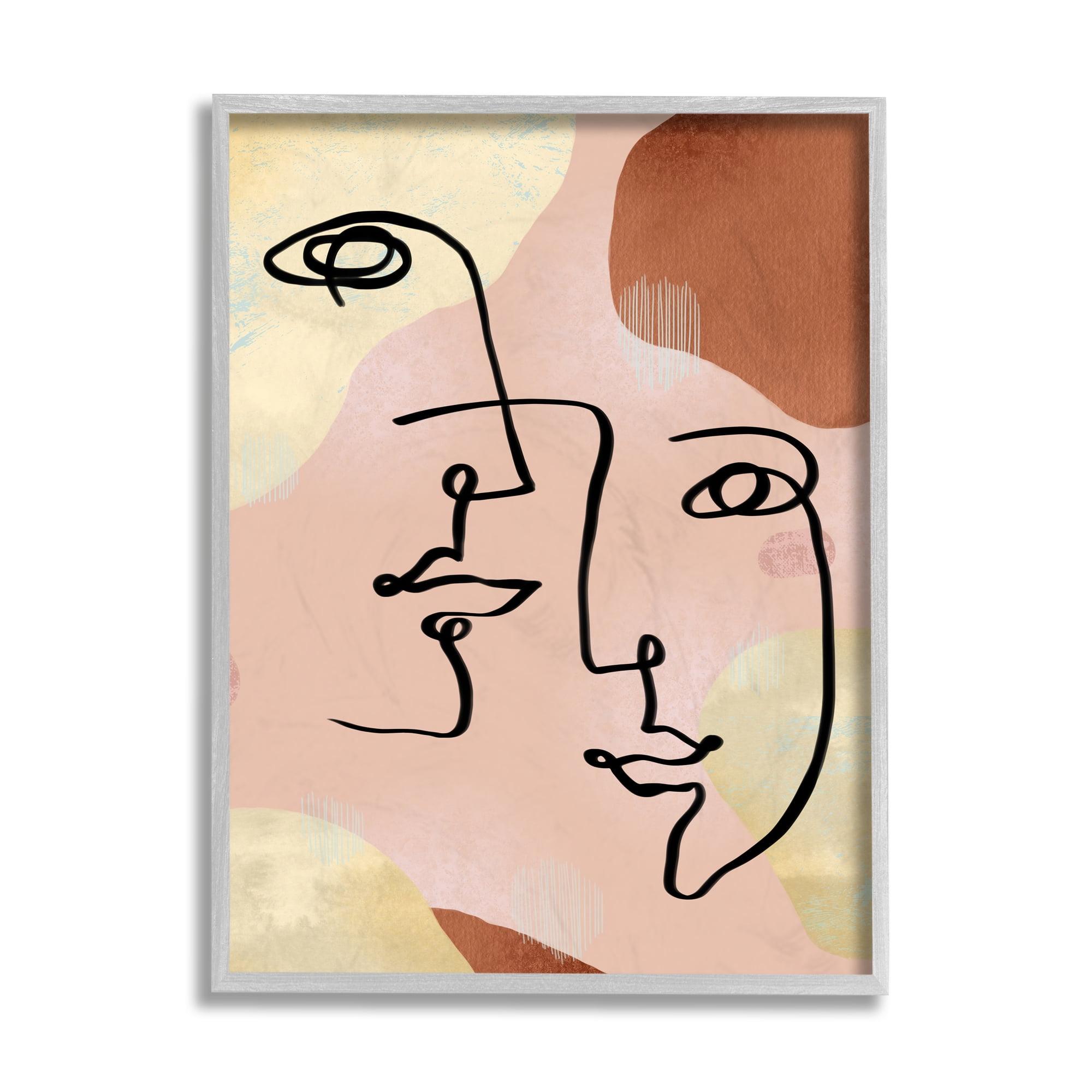 16'' x 20'' Abstract Faces Canvas Print with Gray Frame