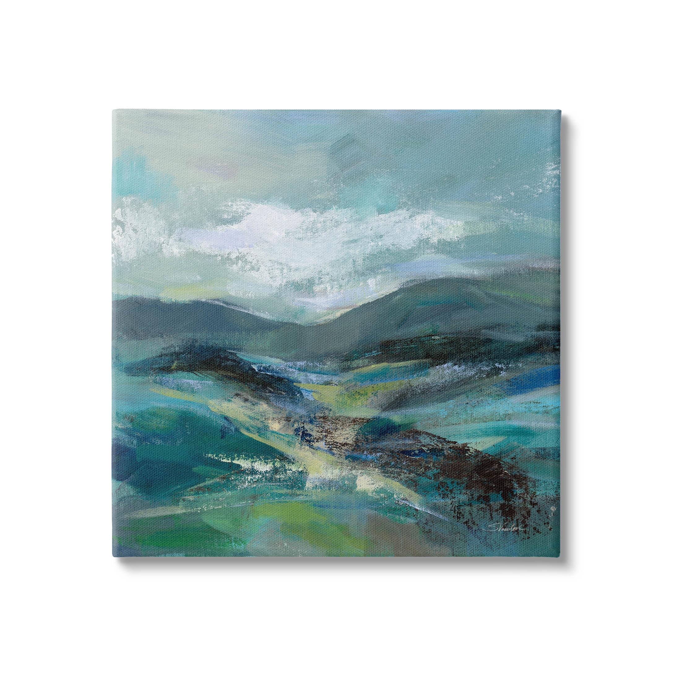 Modern Green Mountains Abstract Landscape Canvas Wall Art