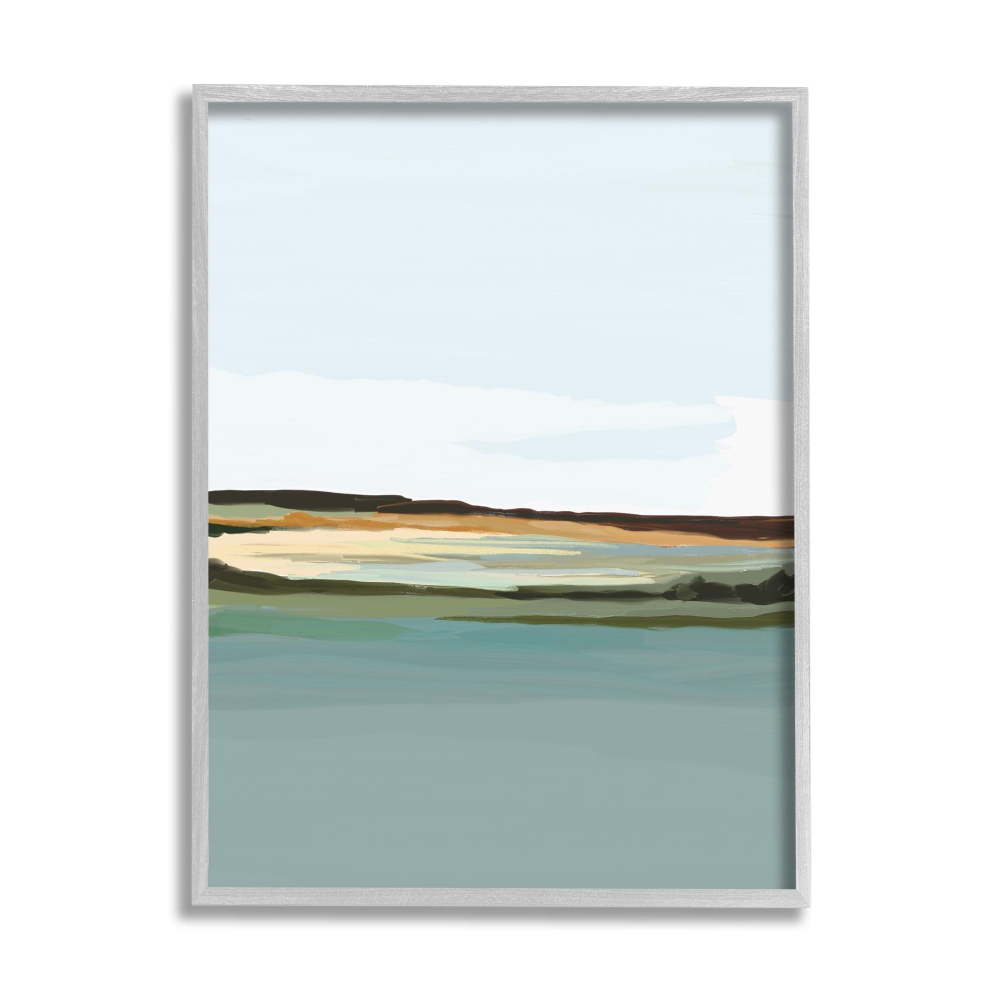 Stupell Industries Modern Lake Shore Abstract Painting Gray Framed Art Print Wall Art, 11 x 14