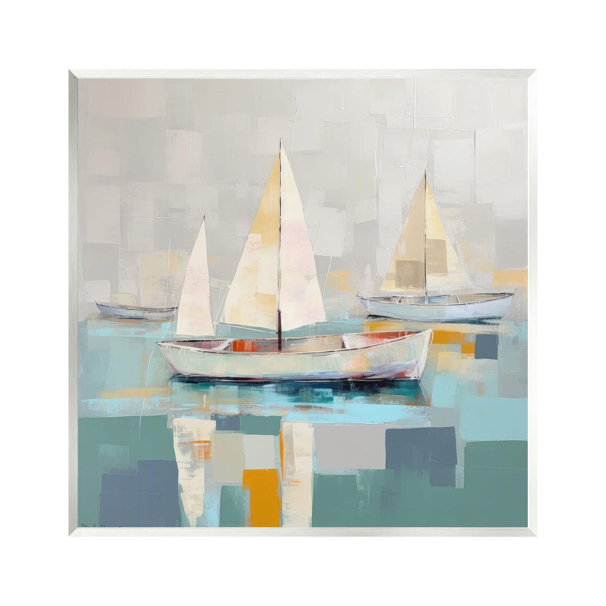 Modern Maritime Boats Abstract Painting on MDF Wood, 12 x 12