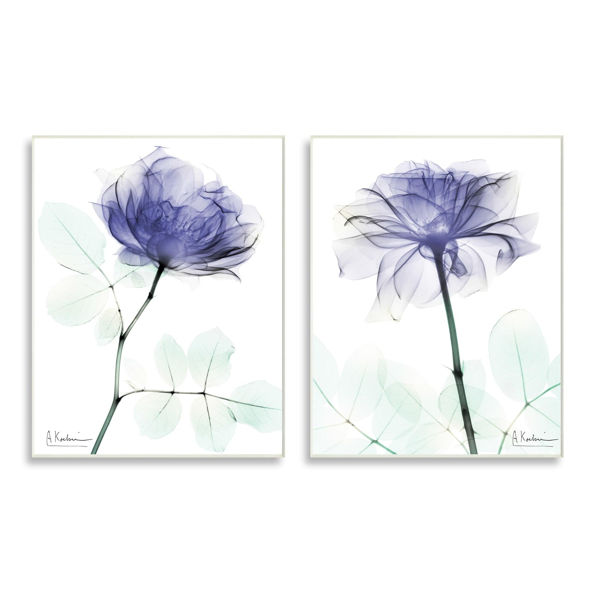 Modern Purple Rose Photography Wood Wall Art Set