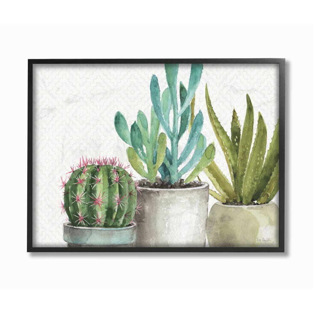 Stupell Industries Modern Succulents Pattern Green Grey Watercolor Painting Framed Giclee Texturized Art by Lisa Audit