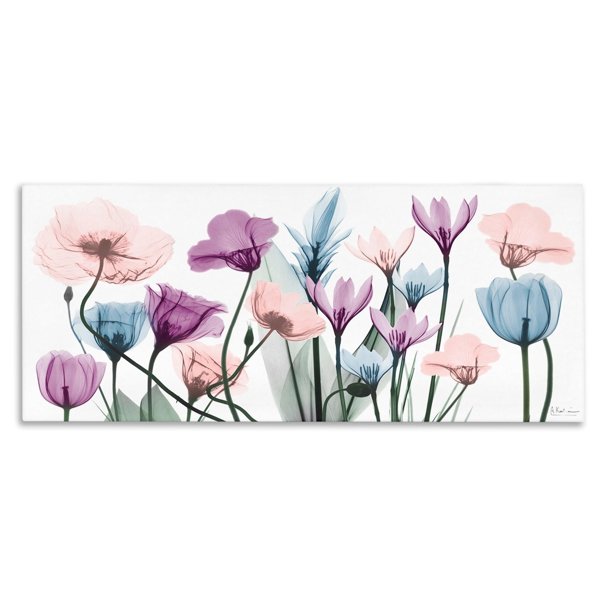 Modern Translucent Pastel Tulips Blossoms Canvas Wall Art, 48 x 20