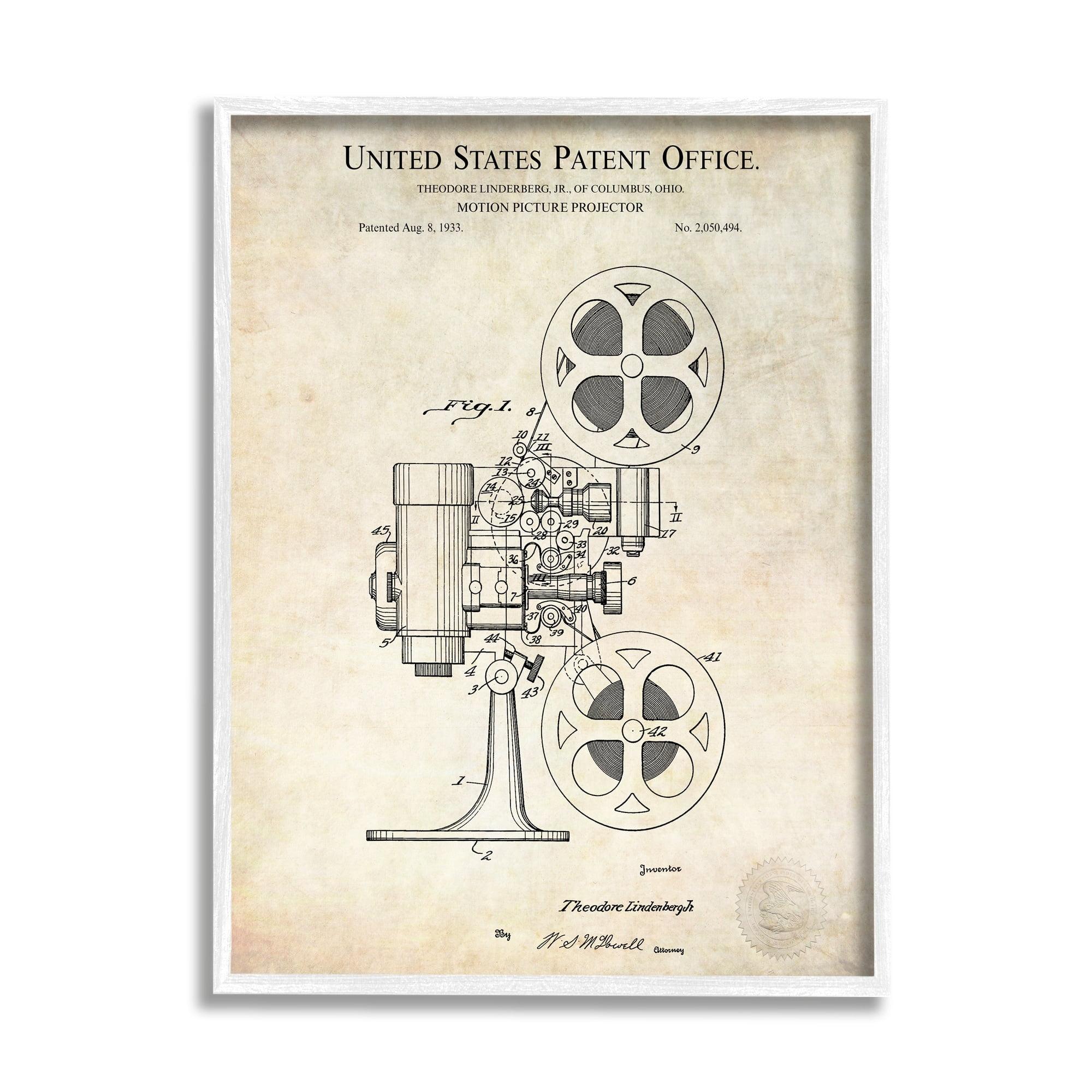 Stupell Industries " Motion Picture Projector Patent Design Blueprint Diagram " by Karl Hronek
