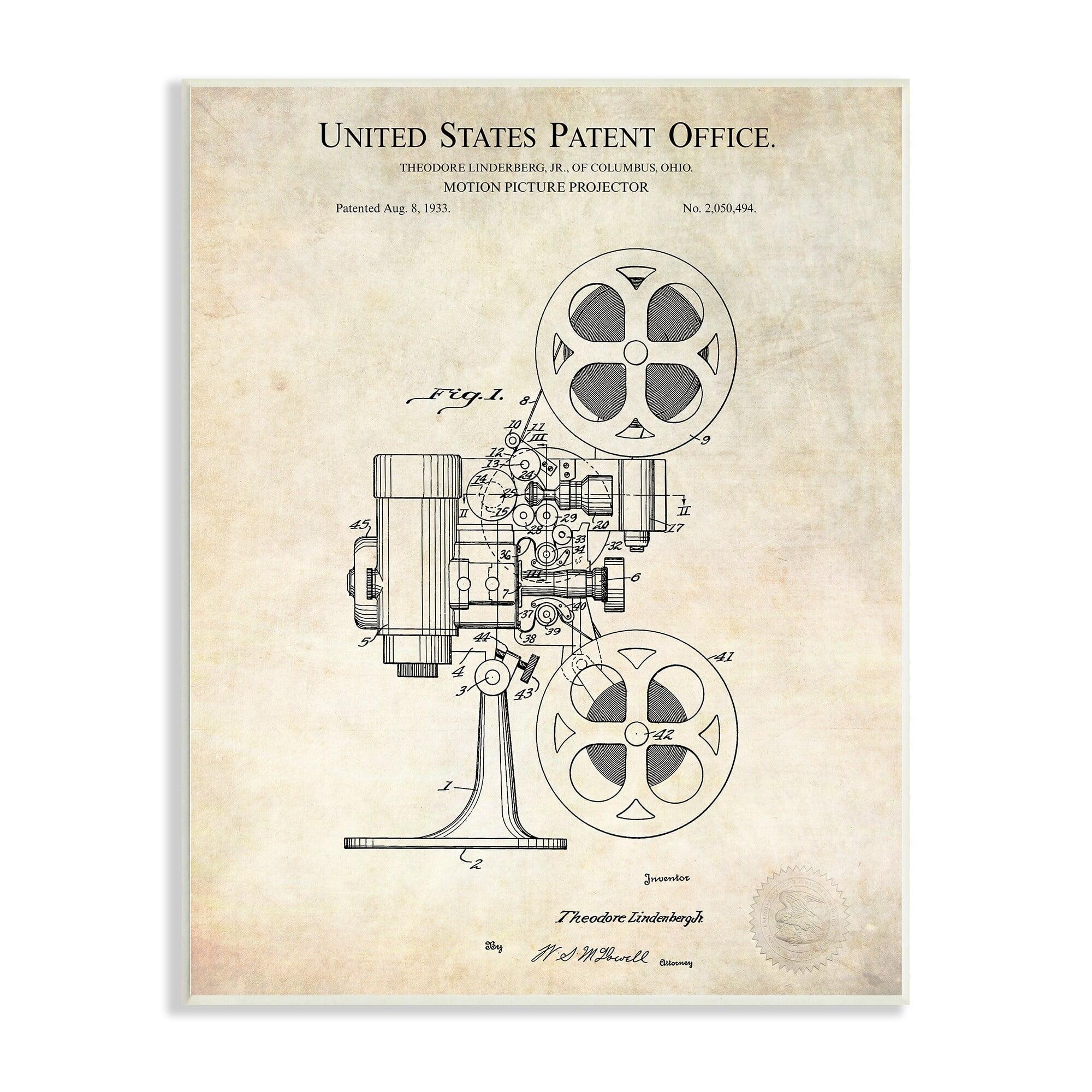 Stupell Industries " Motion Picture Projector Patent Design Blueprint Diagram " by Karl Hronek