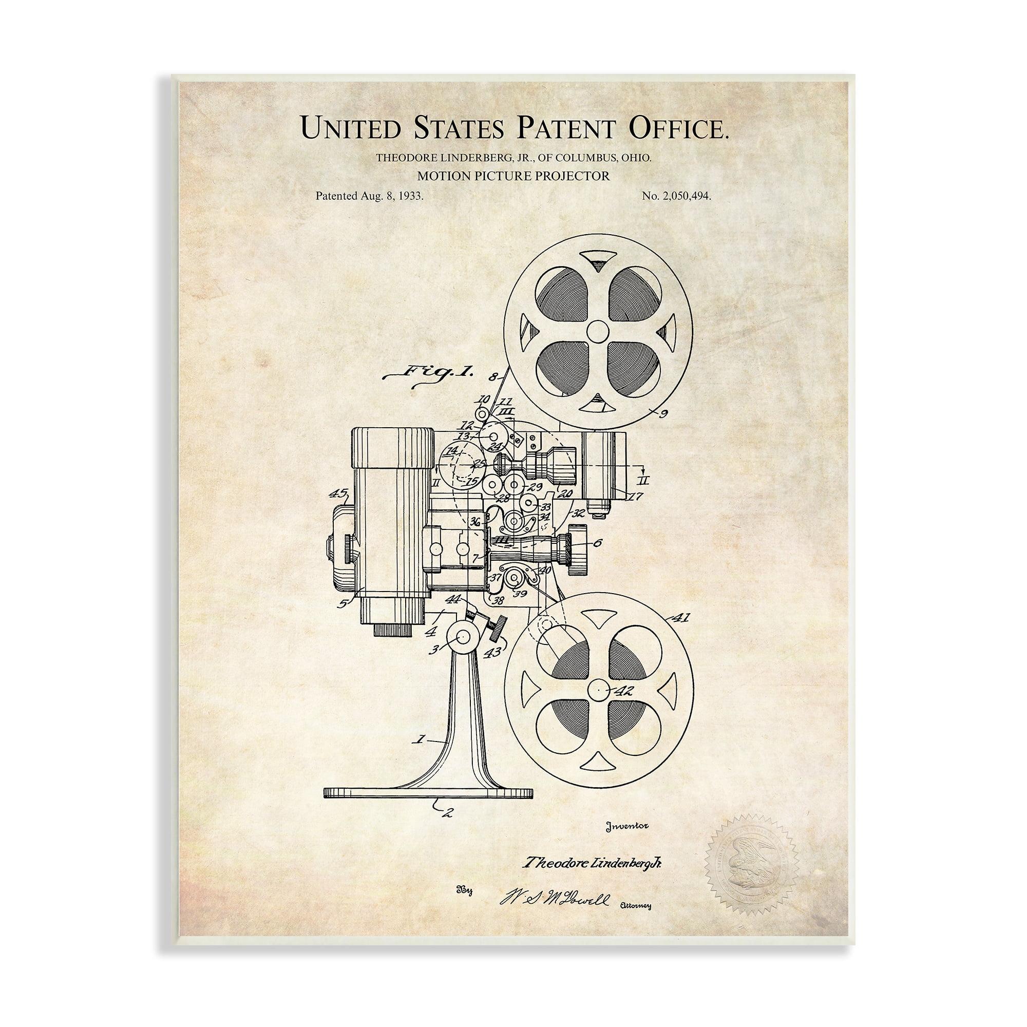 Stupell Industries " Motion Picture Projector Patent Design Blueprint Diagram " by Karl Hronek
