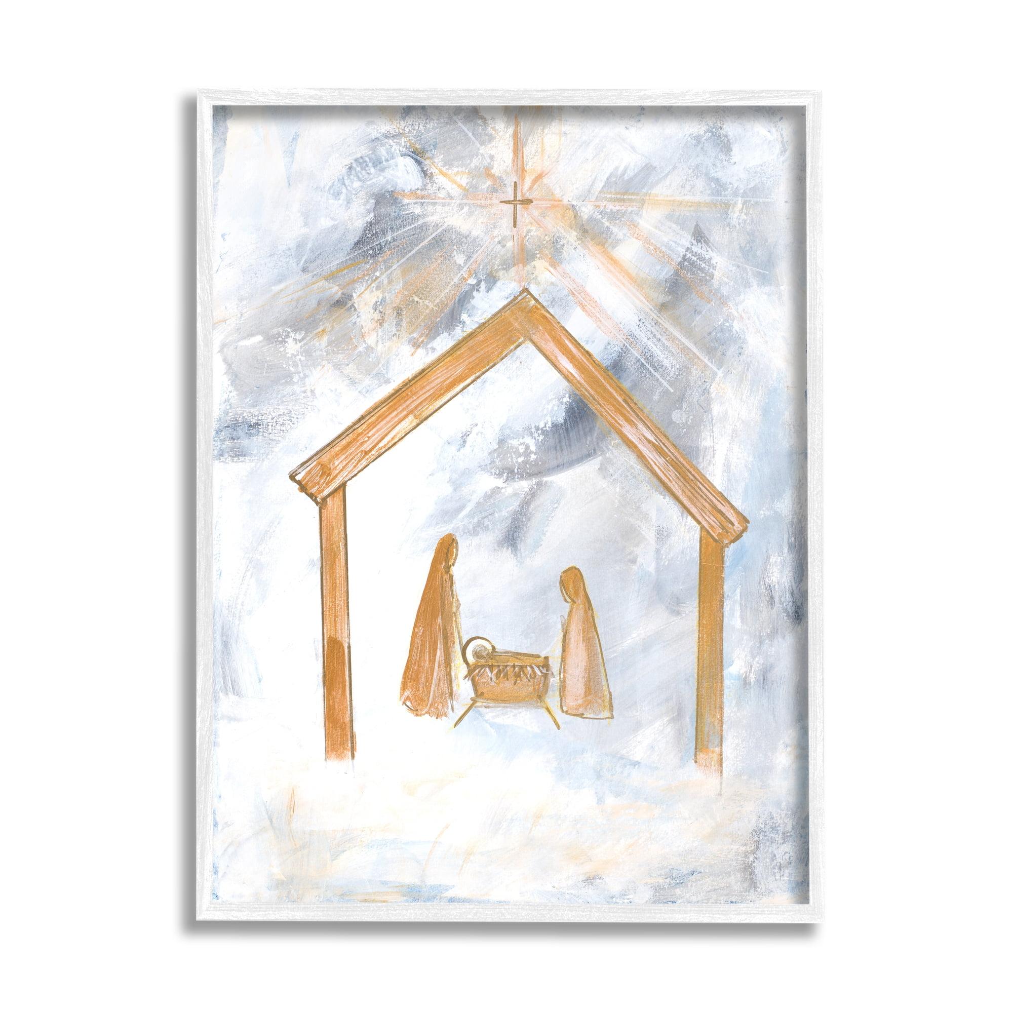 Stupell Industries " Nativity Baby In Manger Christmas Scene Sky Cross " by Robin Maria Painting Print