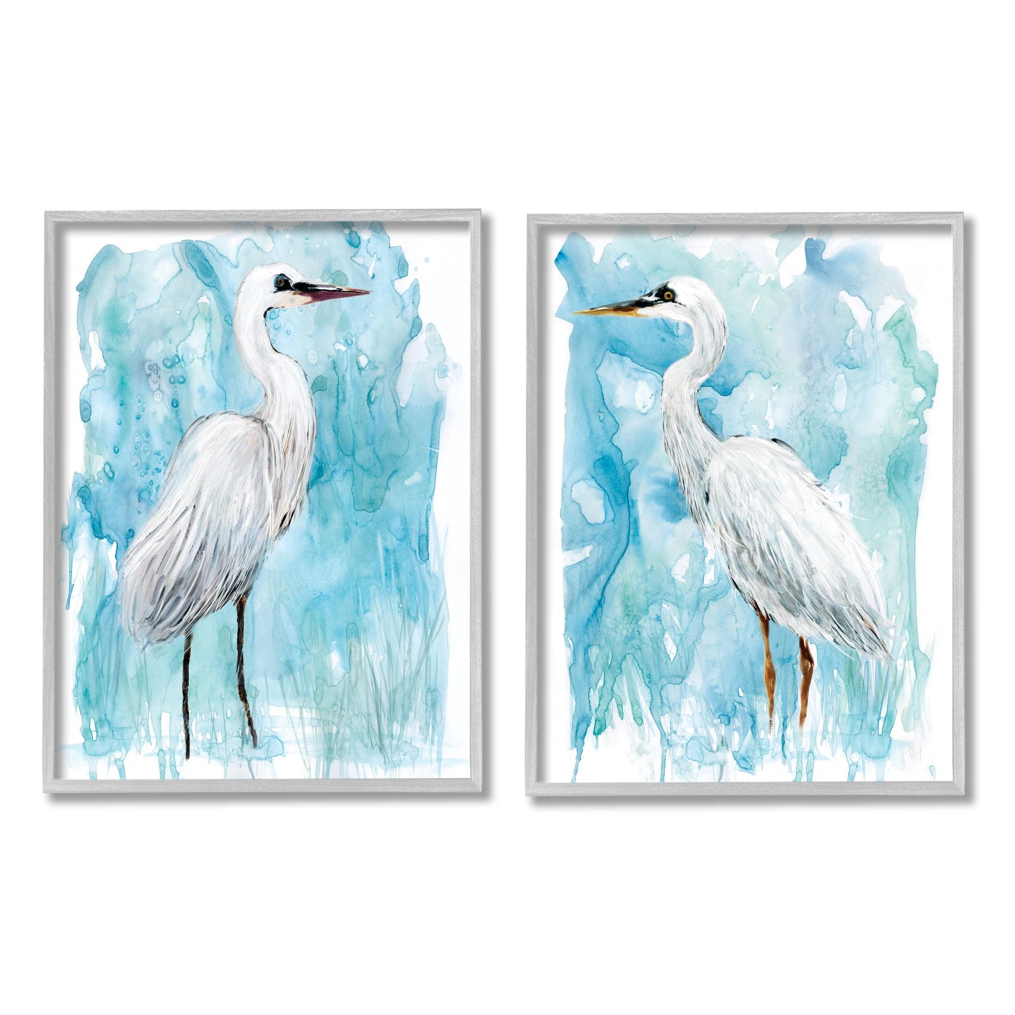 White Crane Pair Canvas Print with Gray Frame, 11 x 14