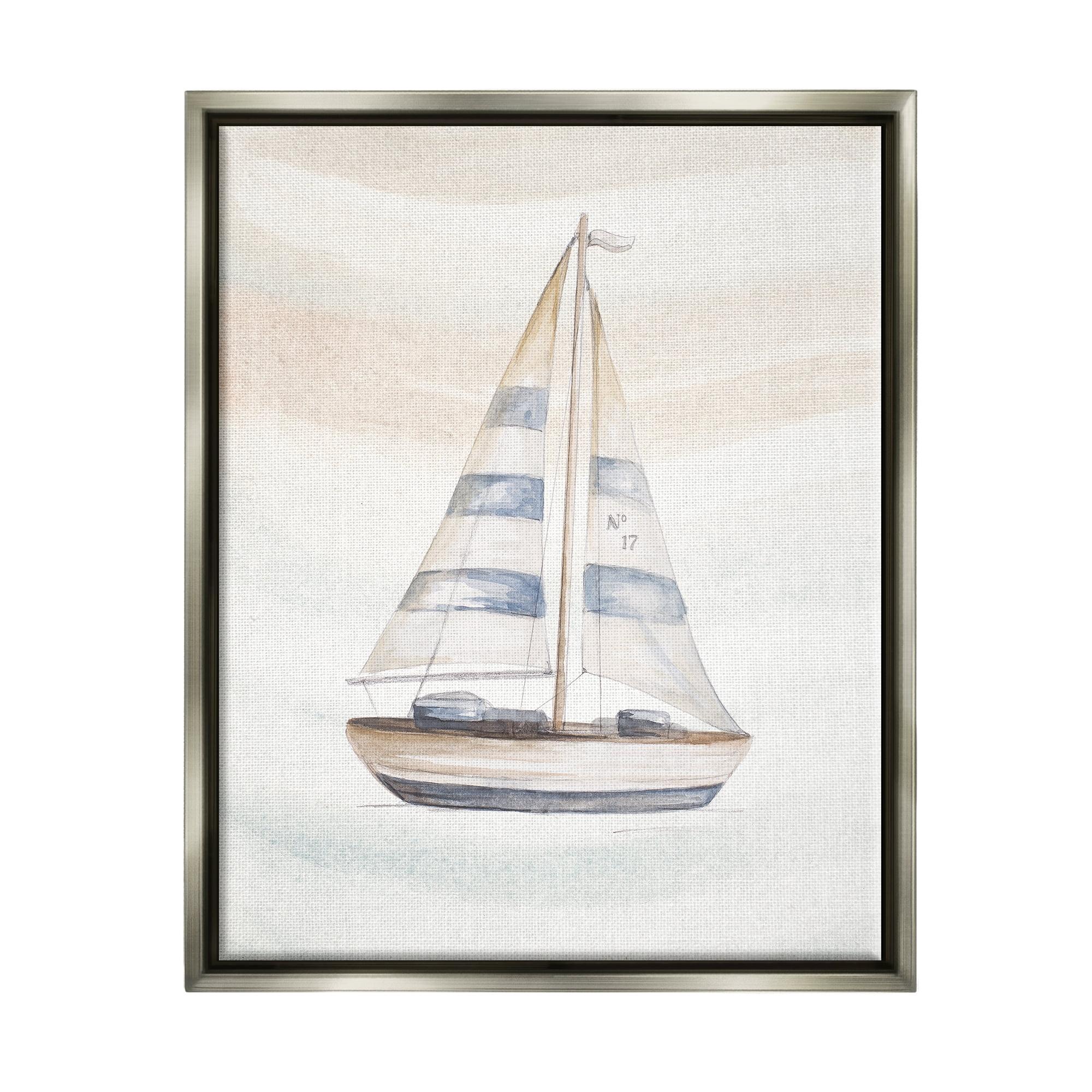 Stupell Industries " Nautical Sailboat Drifting Pale Abstract Ocean Waves " by Patricia Pinto Painting Print