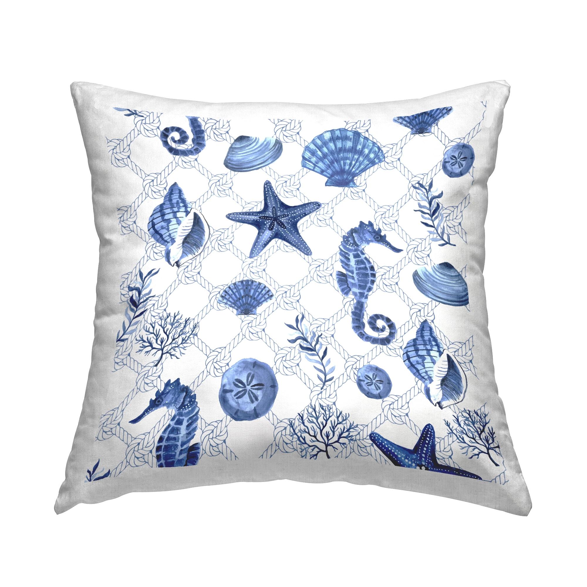 Nautical Sea Life Blue and White Square Throw Pillow Set