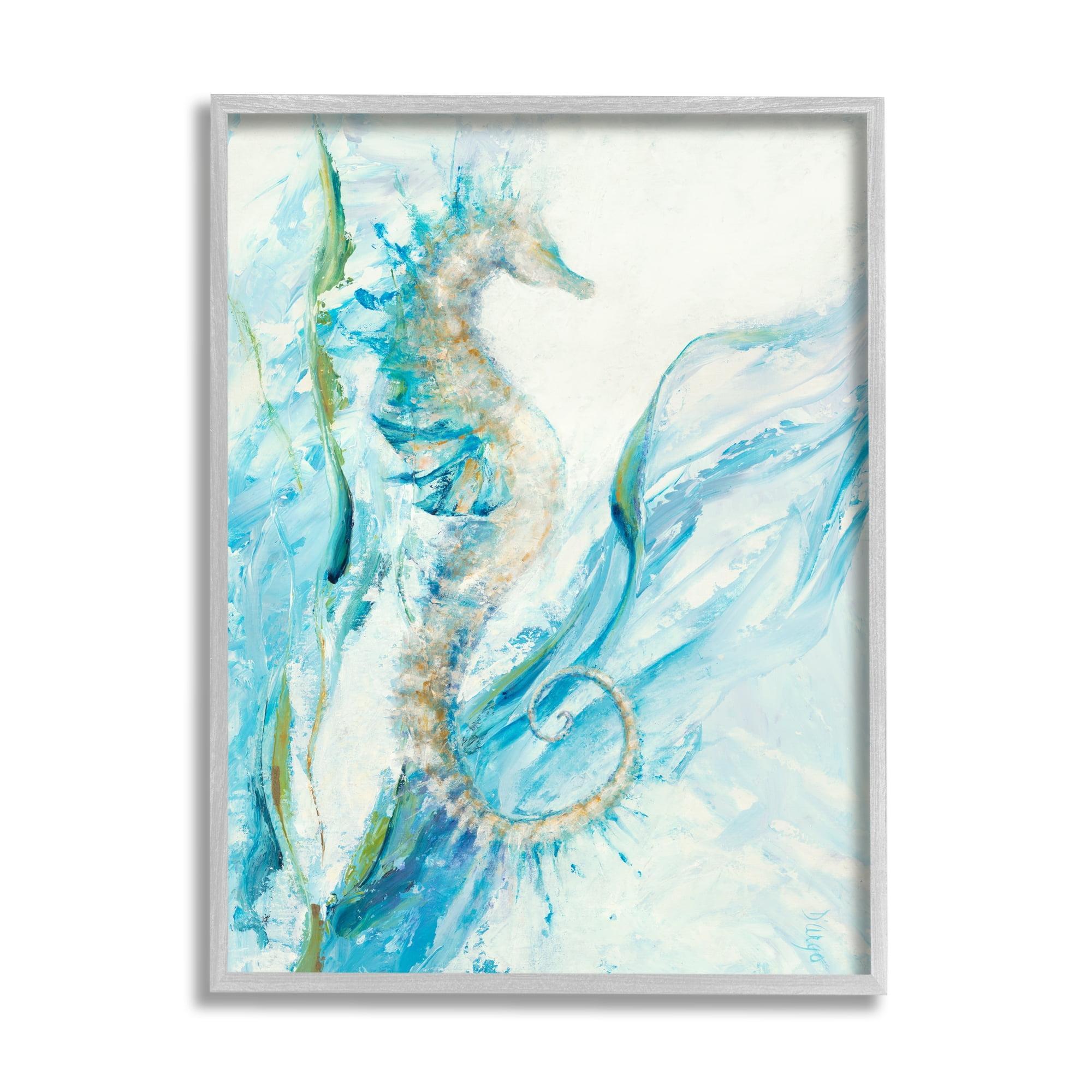 Nautical Seahorse Blue and White Framed Wall Art 11 x 14