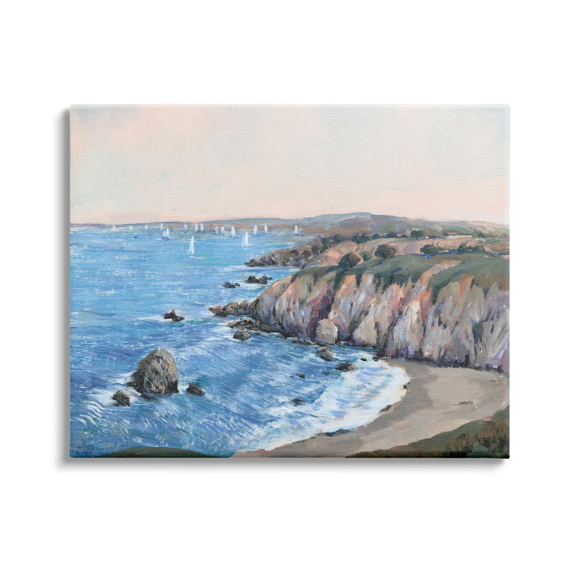 Stupell Industries " Ocean Coast Cove Distant Sailboats Beach Cliff Landscape " by Timothy O' Toole