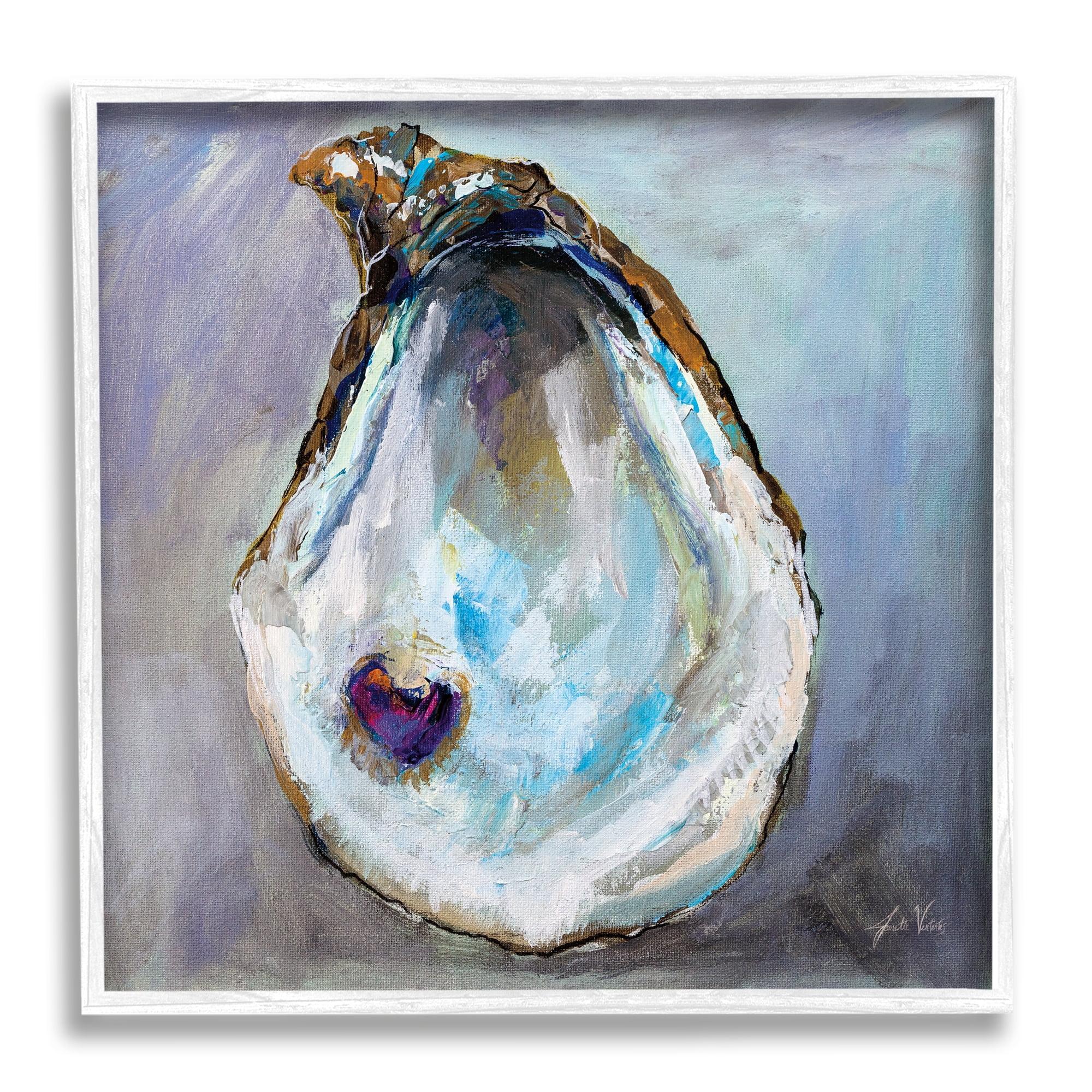 Abstract Oyster Shell with Pearl Canvas Print in White Frame, 12 x 12