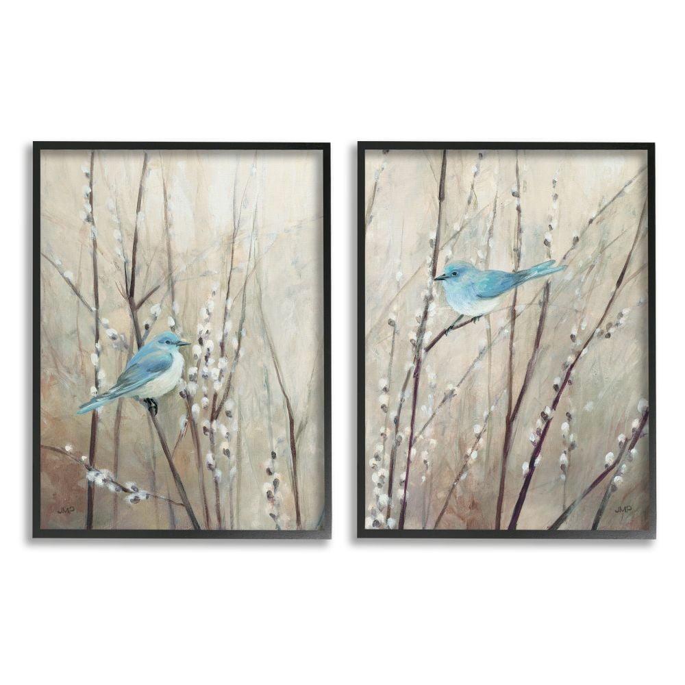 Peaceful Blue Birds on Canvas with Black Frame, 12 x 15