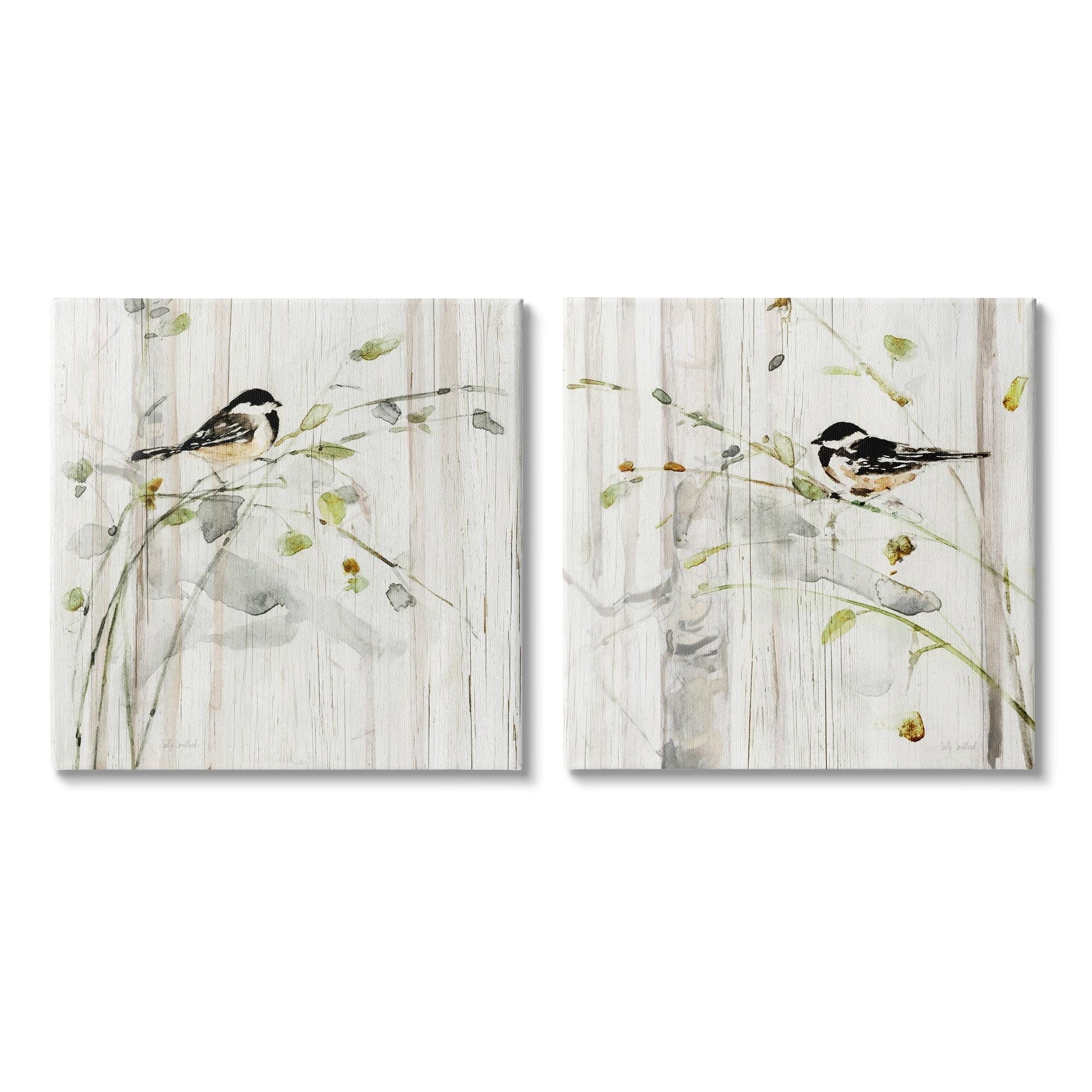 A2-565-Canvas " Perched Birds Country Botanicals " by Sally Swatland 2 - Pieces Painting Print