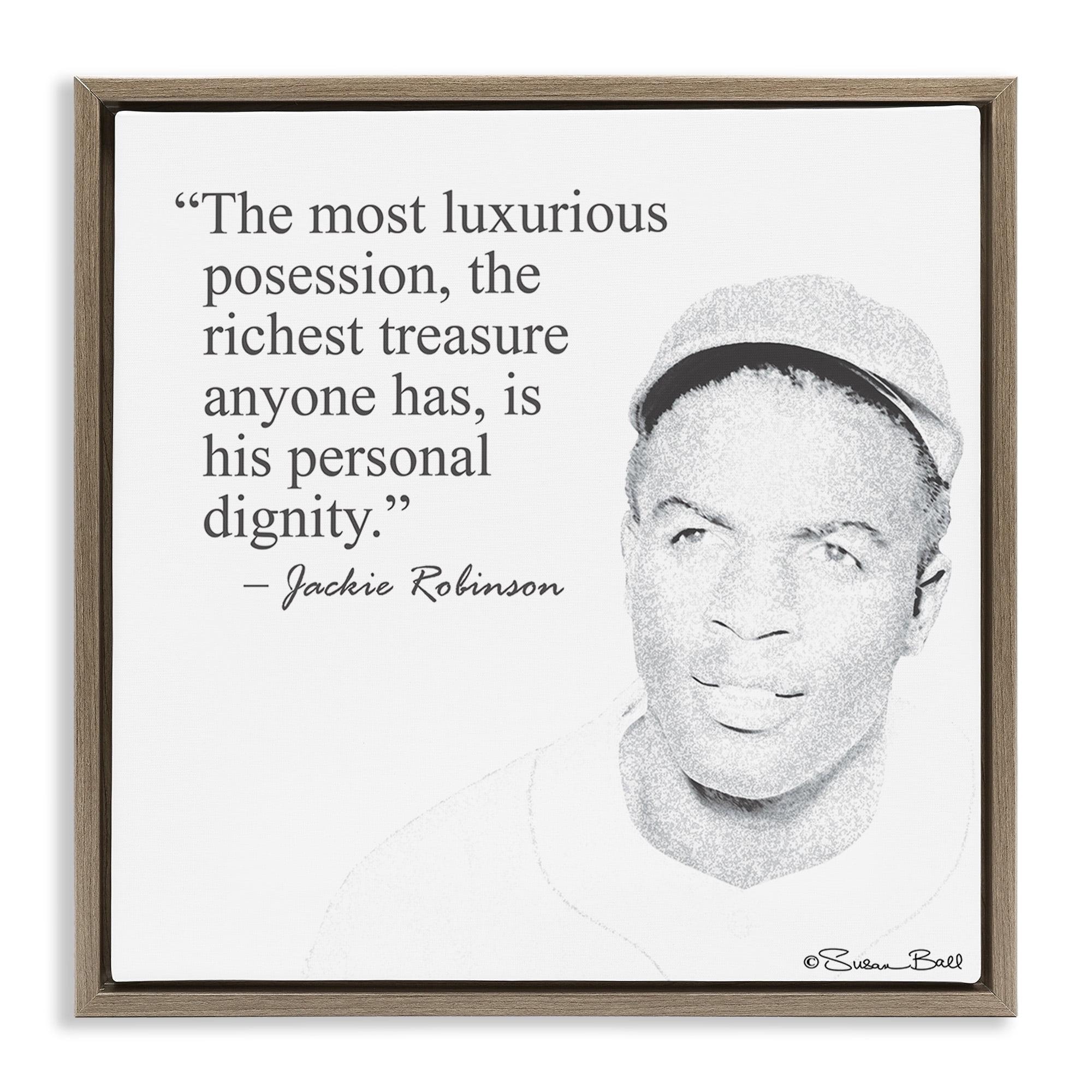 Stupell Industries Personal Dignity Jackie Robinson Quote Black and White Inspirational Painting Brown Floater Framed Canvas Art Print Wall Art, 25 x 25