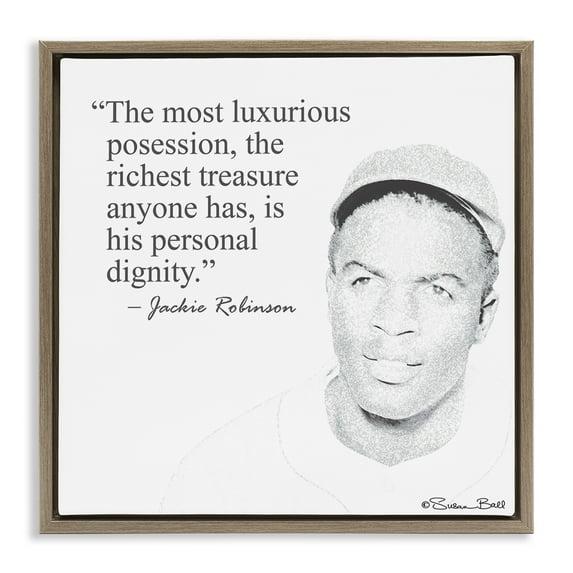 Stupell Industries Personal Dignity Jackie Robinson Quote Black and White Inspirational Painting Brown Floater Framed Canvas Art Print Wall Art, 25 x 25