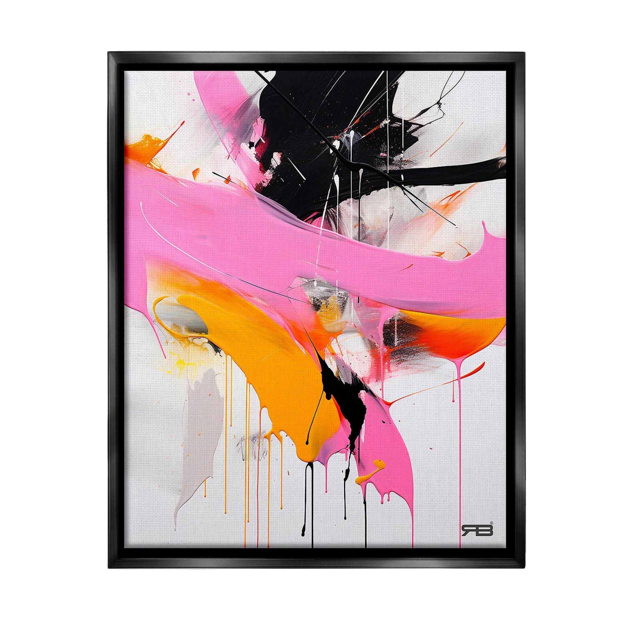 Stupell Industries Pink & Black Contemporary Abstract Painting Black Floater Framed Canvas Art Print Wall Art, 17 x 21