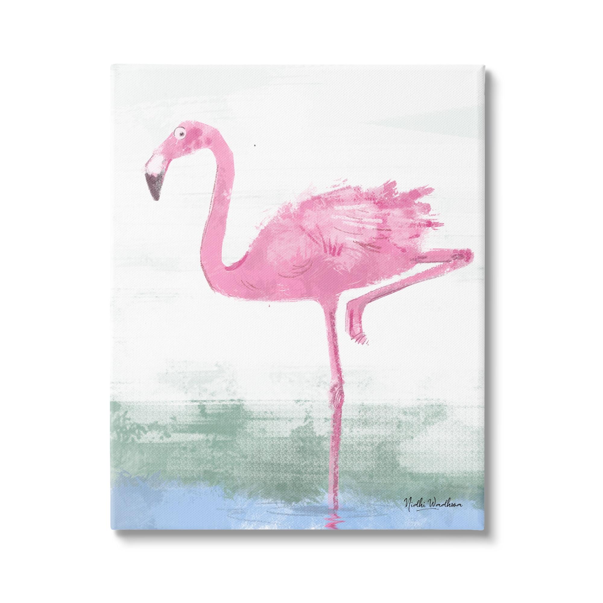Stupell Industries Pink Flamingo Painting Animals & Insects Painting Gallery Wrapped Canvas Print Wall Art, 30 x 40