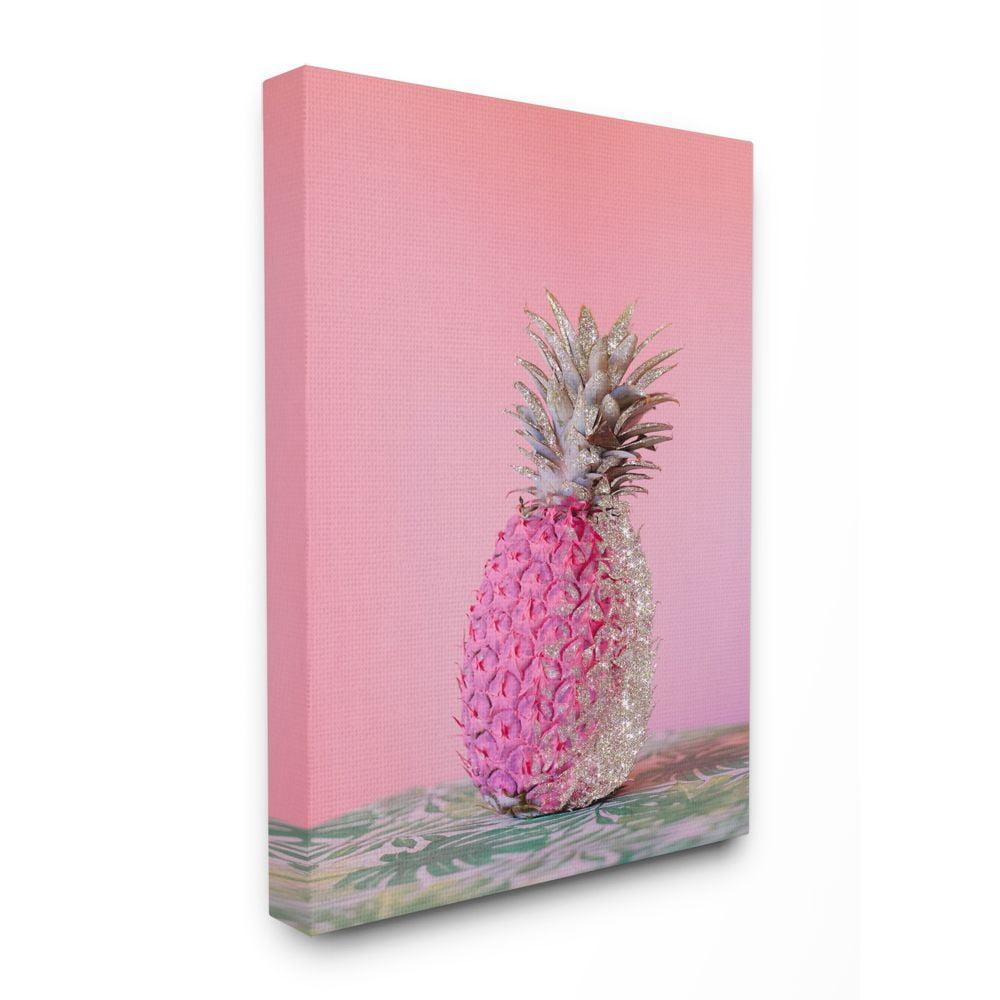 Stupell Industries Pink Glam Glitter Pineapple on Greenery Cloth Canvas Wall Art Design by Ziwei Li, 16" x 20"