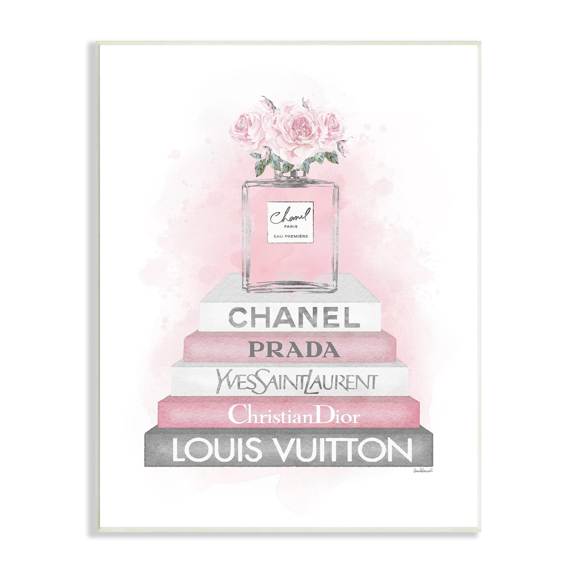 " Pink Roses Perfume Bottle Glam Fashion Bookstack " by Amanda Greenwood Painting Print